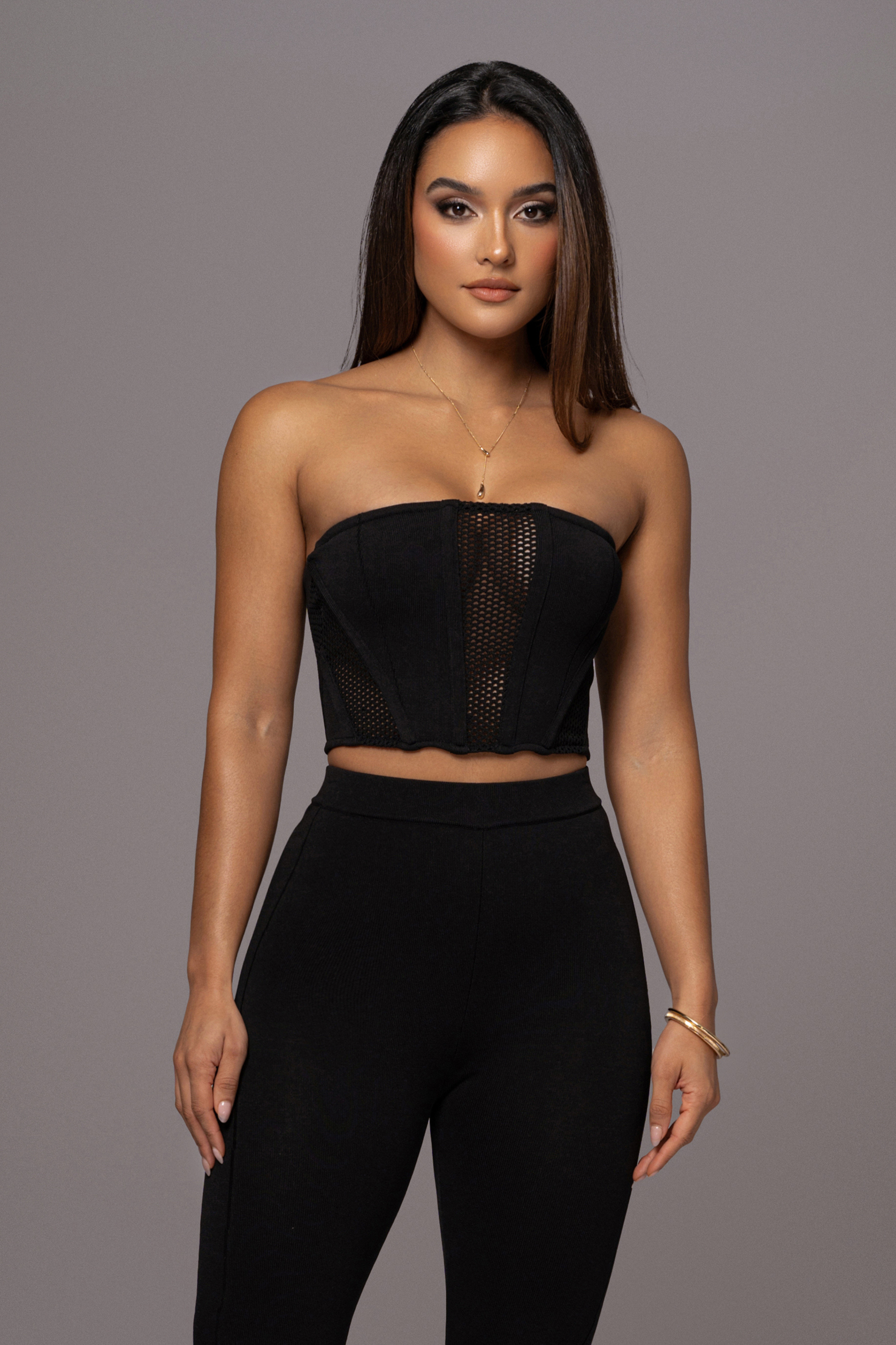 Black Freda Knit Bustier - JLUXLABEL