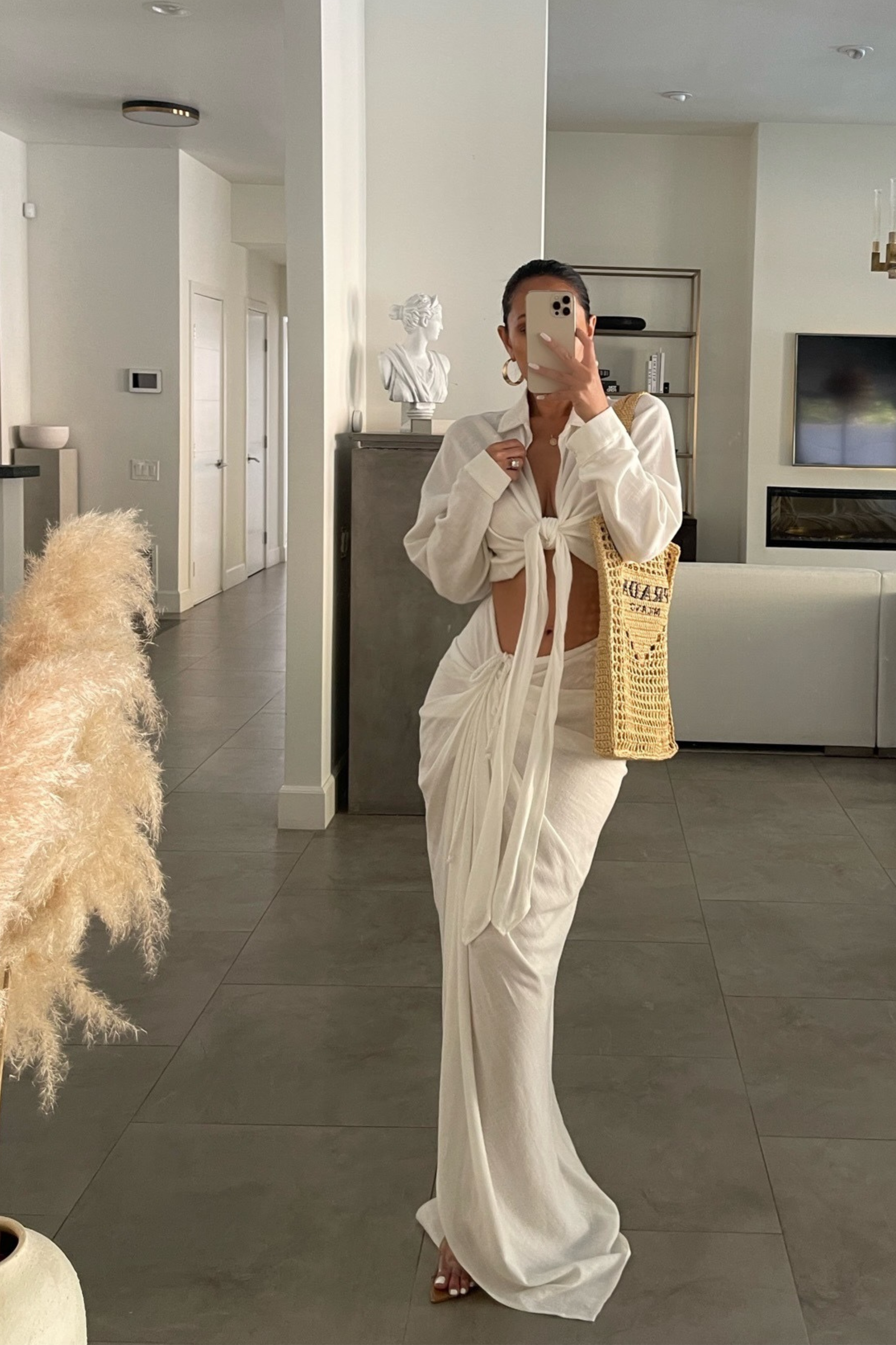 White Noelia Linen Slit Skirt - JLUXLABEL