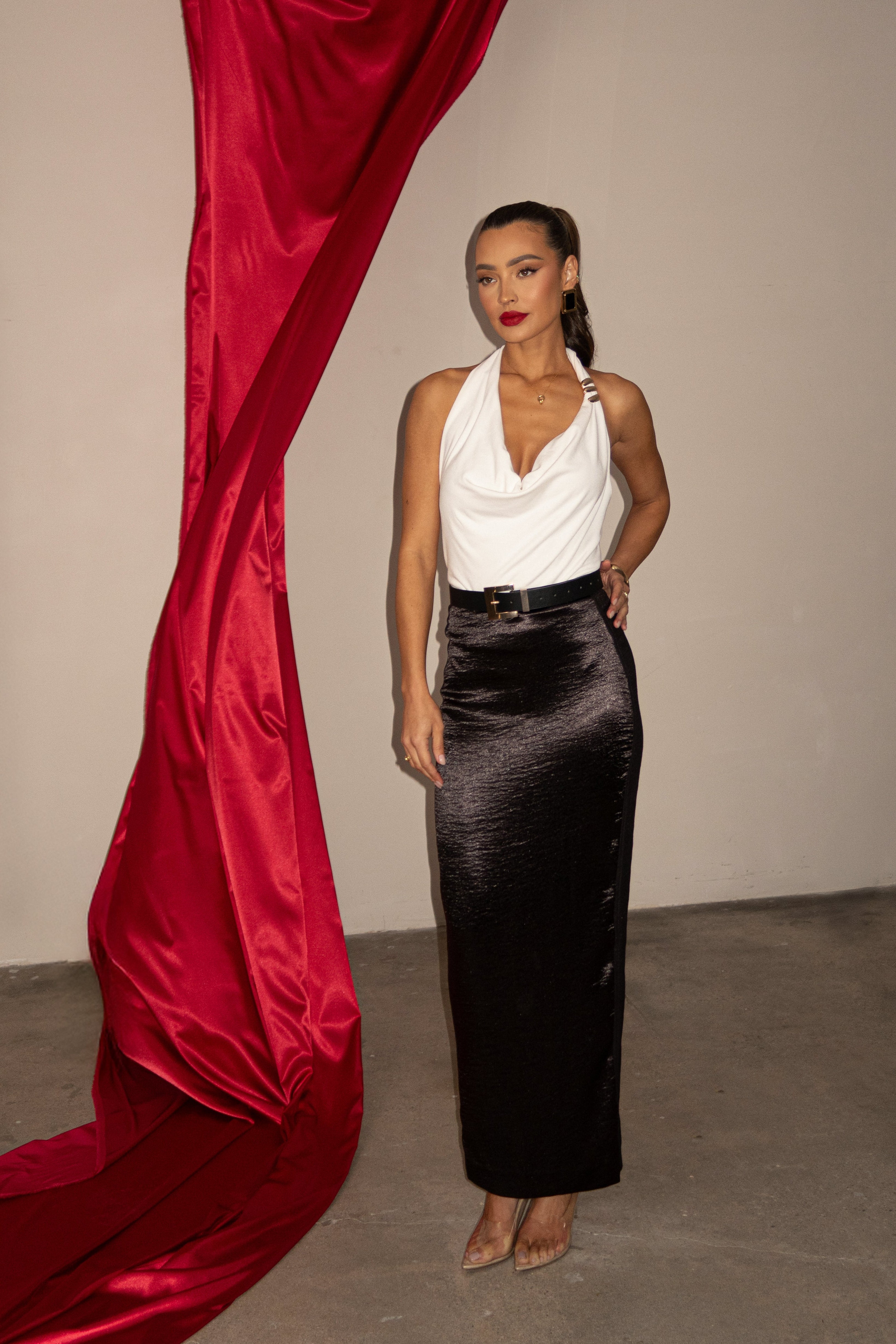 Black Nora Satin Maxi Skirt - JLUXLABEL