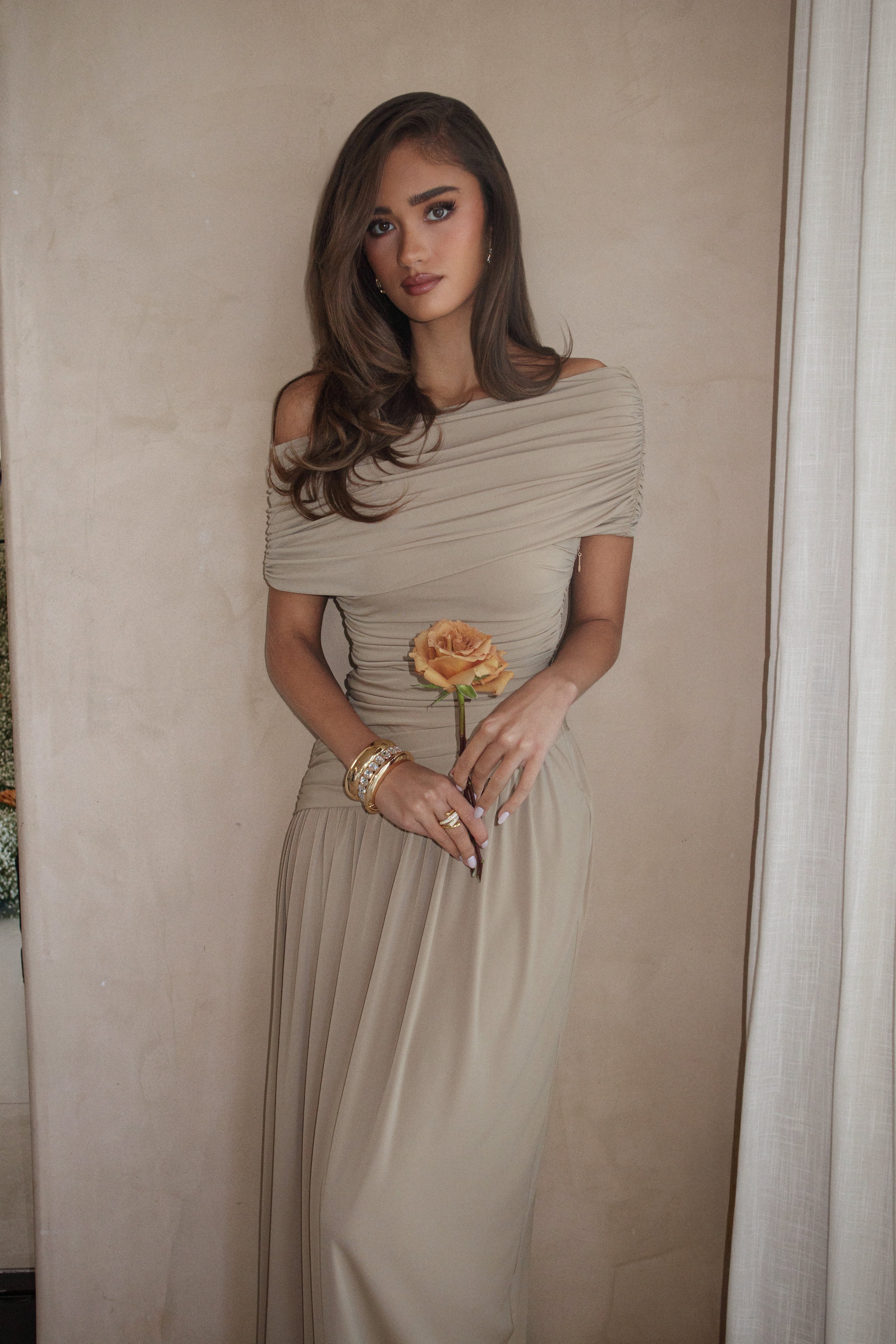 Beige Vision Of Elegance Maxi Dress - JLUXLABEL
