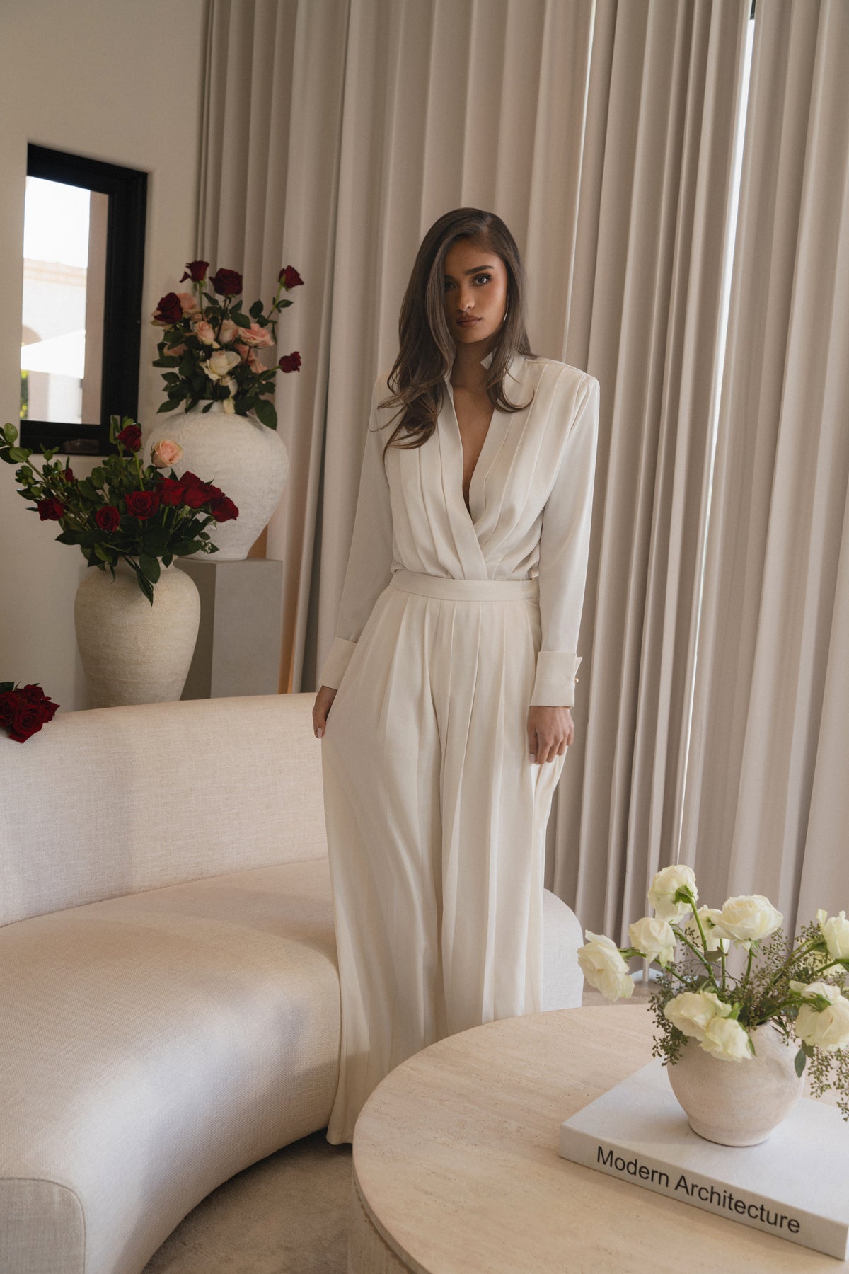 Buttercream Clara Wide Leg Pleated Trousers