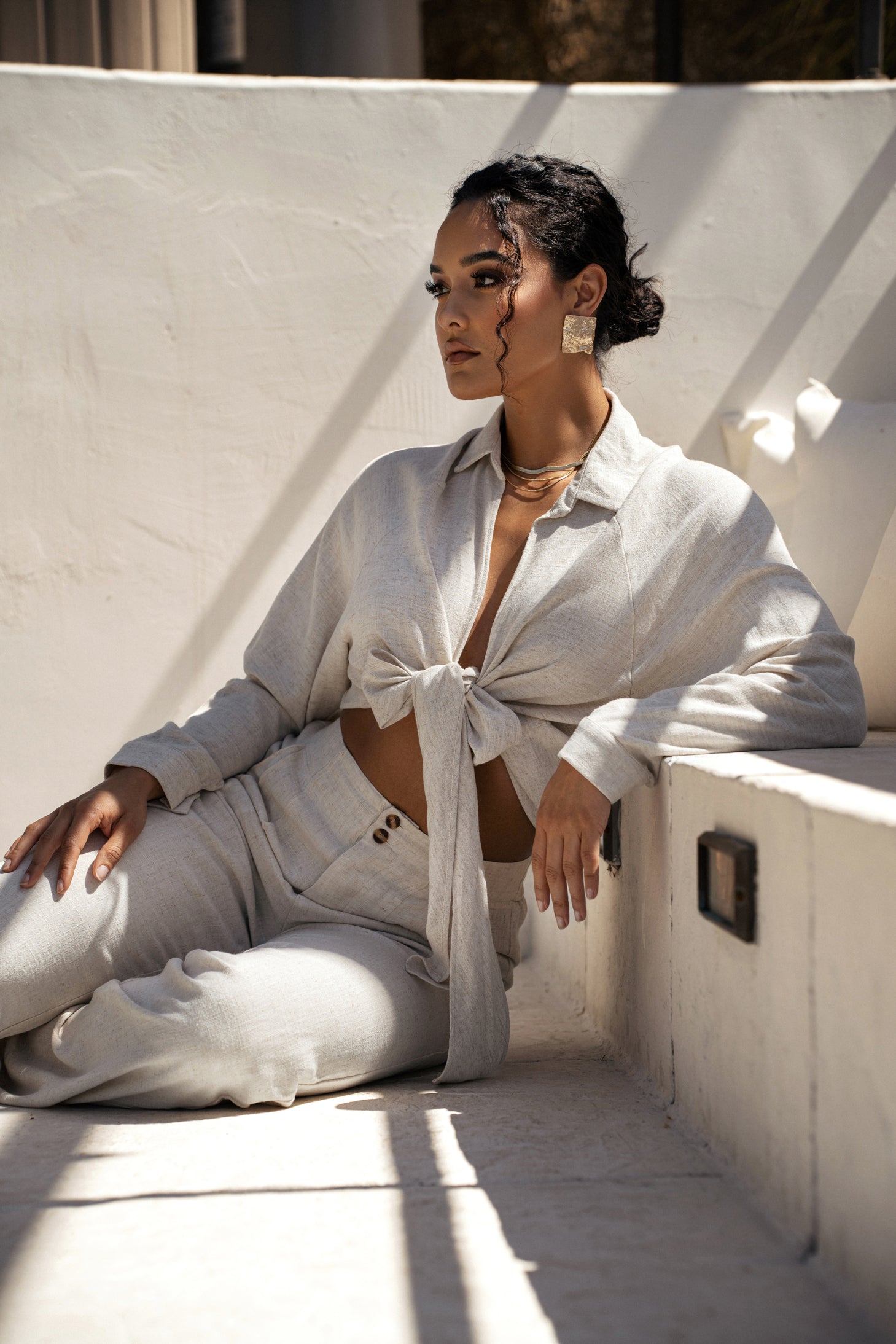 Stone Soho Front Tied Woven Top - JLUXLABEL