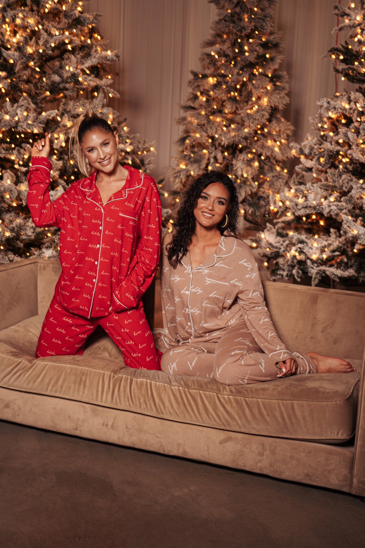 Red/White Home For The Holiday Adult Pajama Set - JLUXLABEL