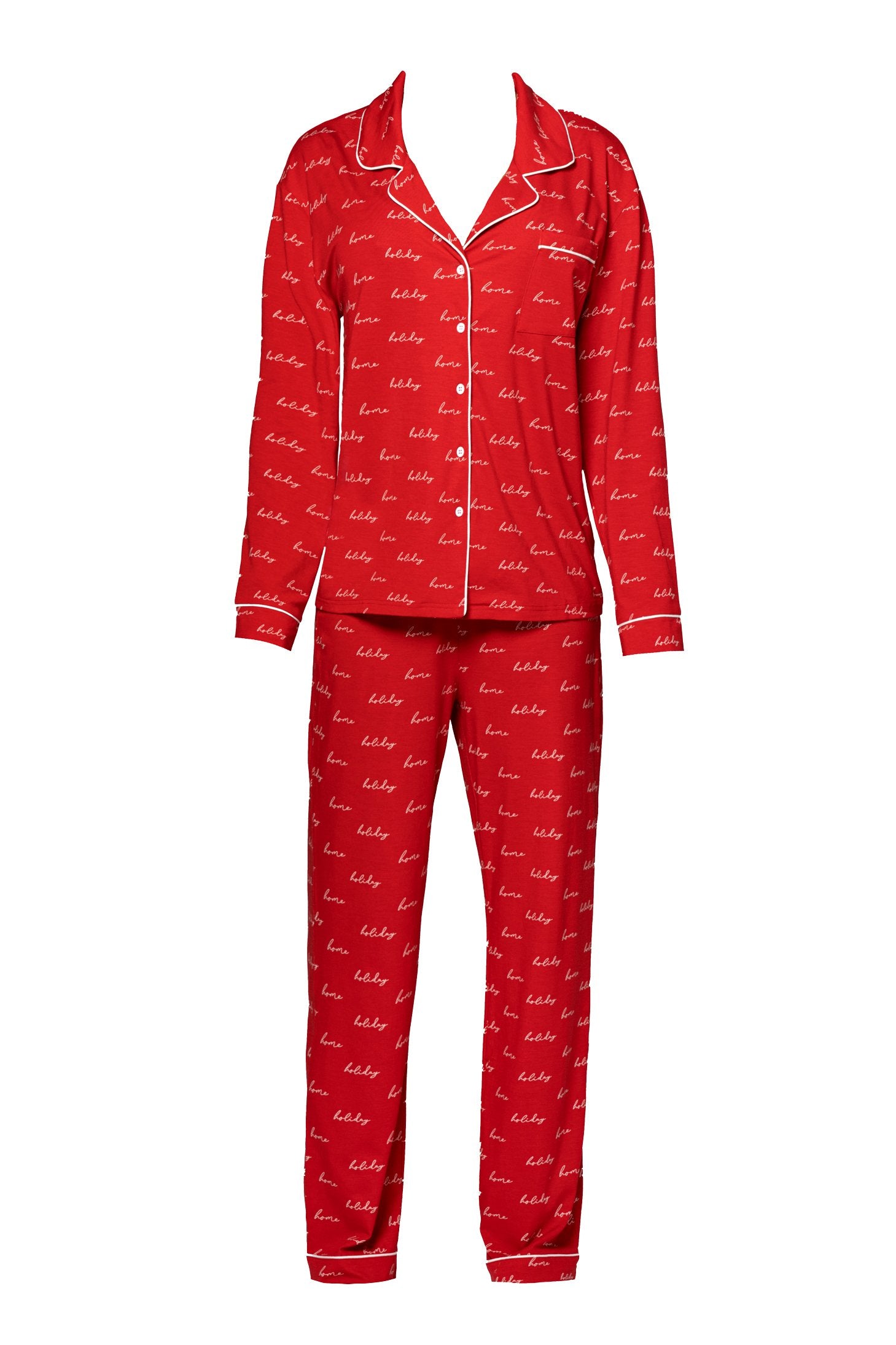 Red/White Home For The Holiday Adult Pajama Set - JLUXLABEL
