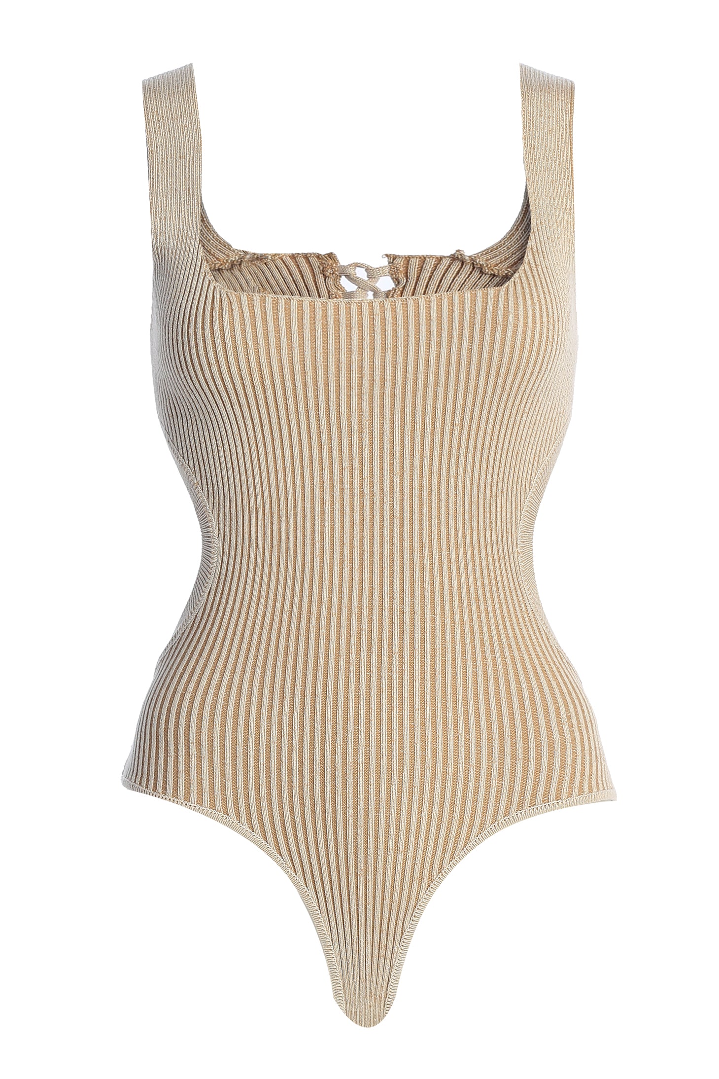 Taupe/White Deana Ribbed Bodysuit - JLUXLABEL