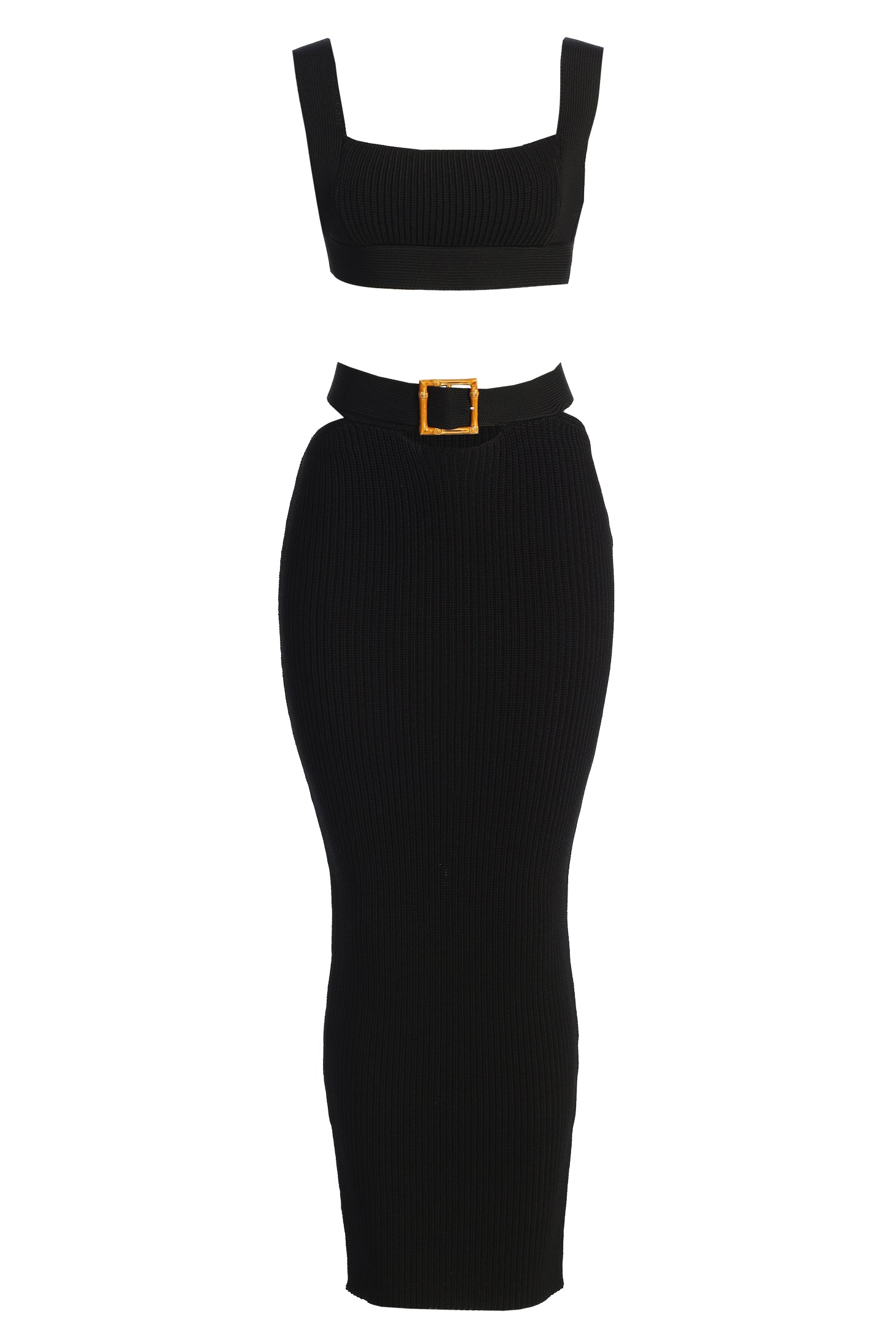 Noir Nikole Ribbed Skirt Set - JLUXLABEL - black