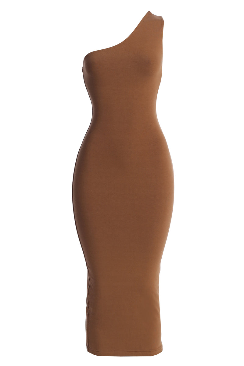Pecan Meara One Shoulder Dress - JLUXLABEL