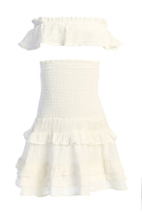 White Emily Girl'S Ruffled Skirt Set - JLUXLABEL