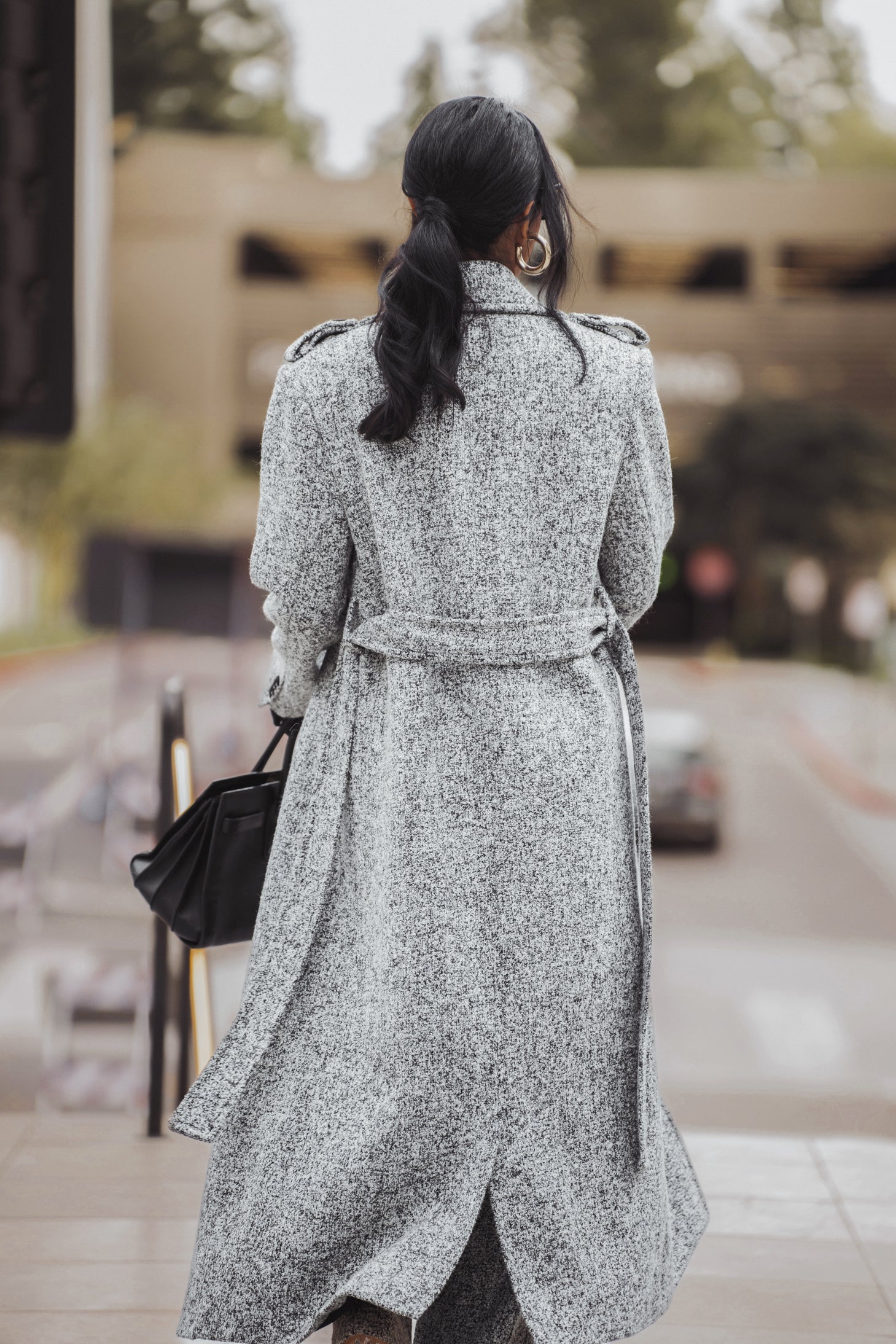 Lt. Grey Savannah Belted Tweed Coat - JLUXLABEL