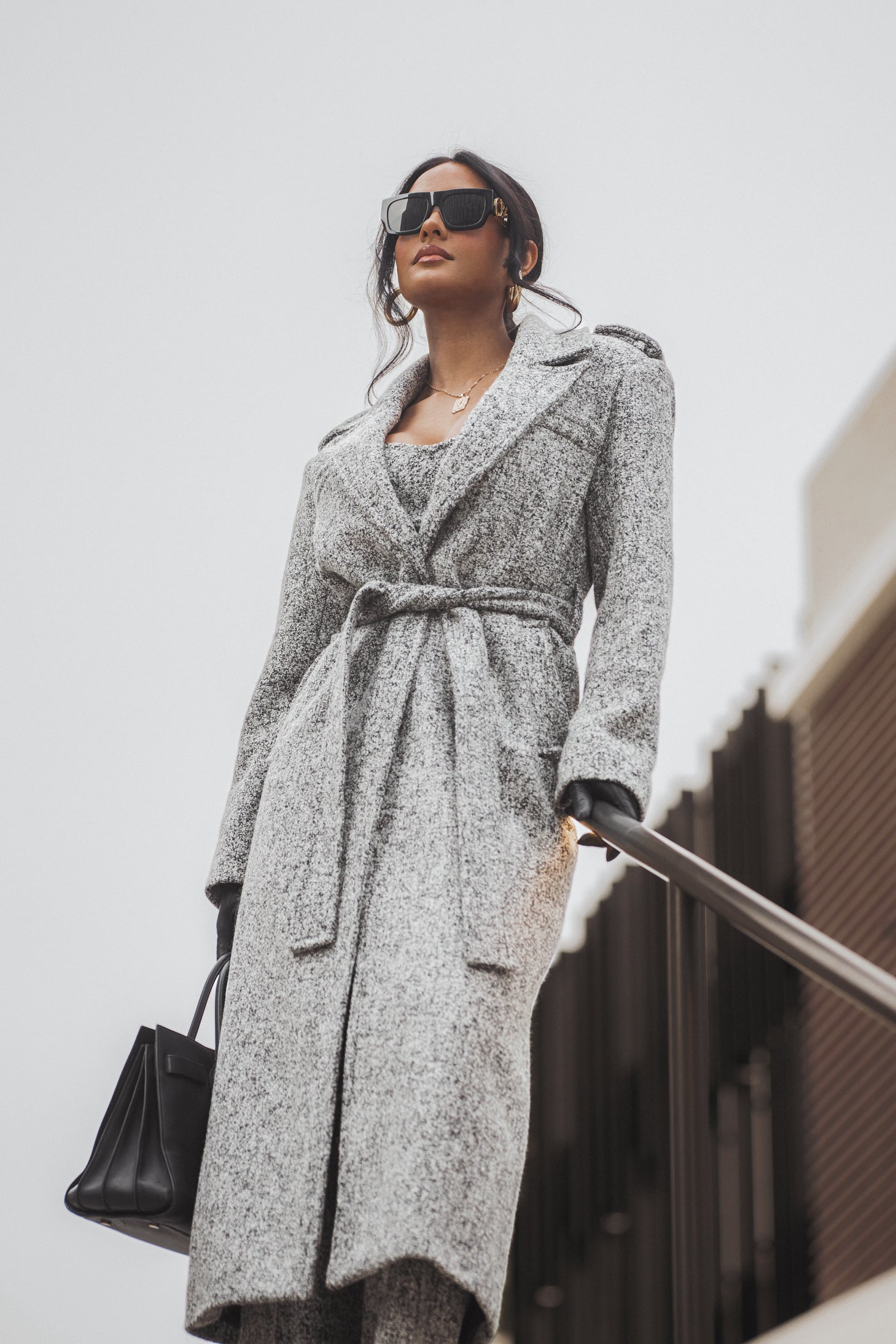 Lt. Grey Savannah Belted Tweed Coat - JLUXLABEL