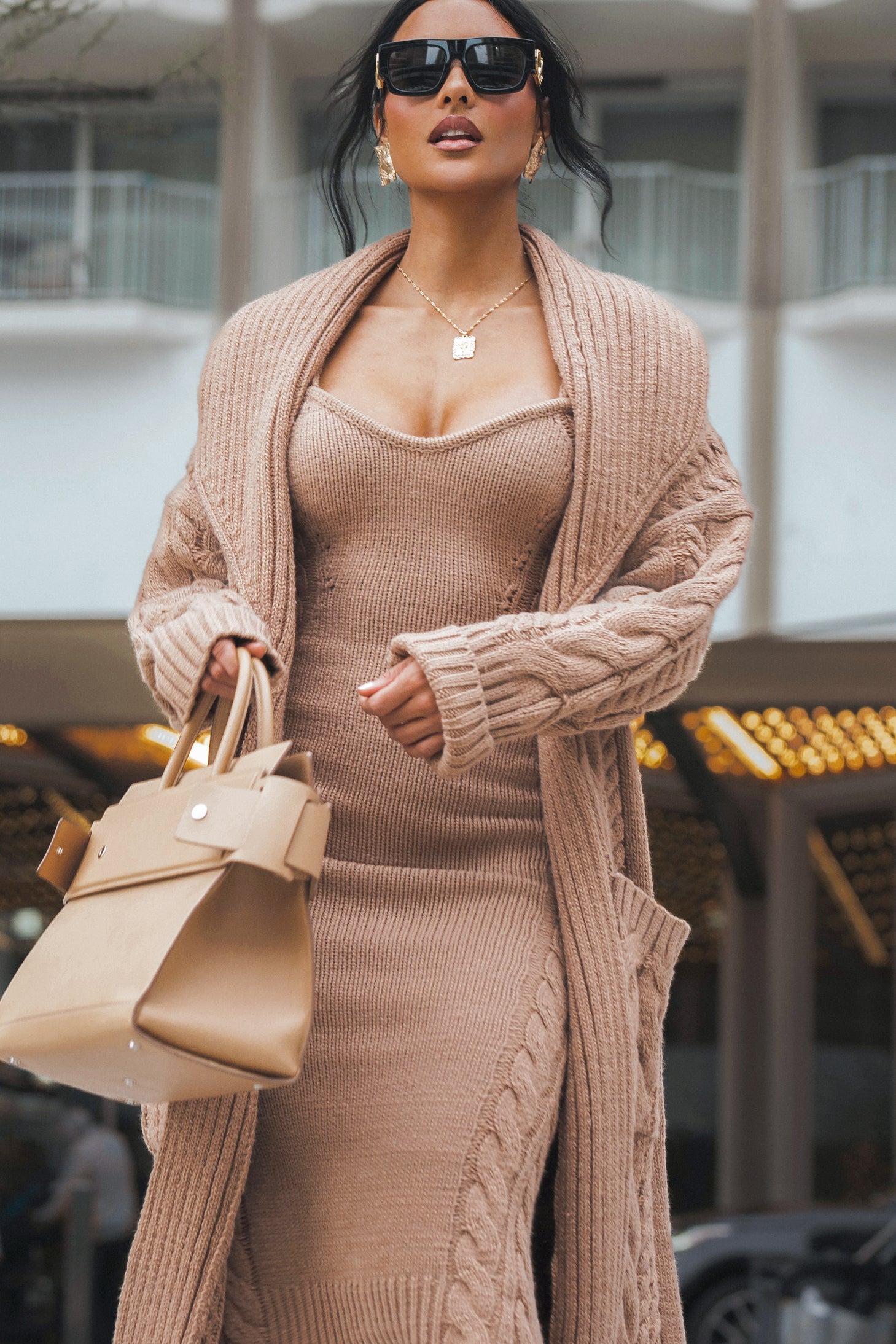 BEIGE UPSTATE CABLE KNIT CARDIGAN - JLUXLABEL