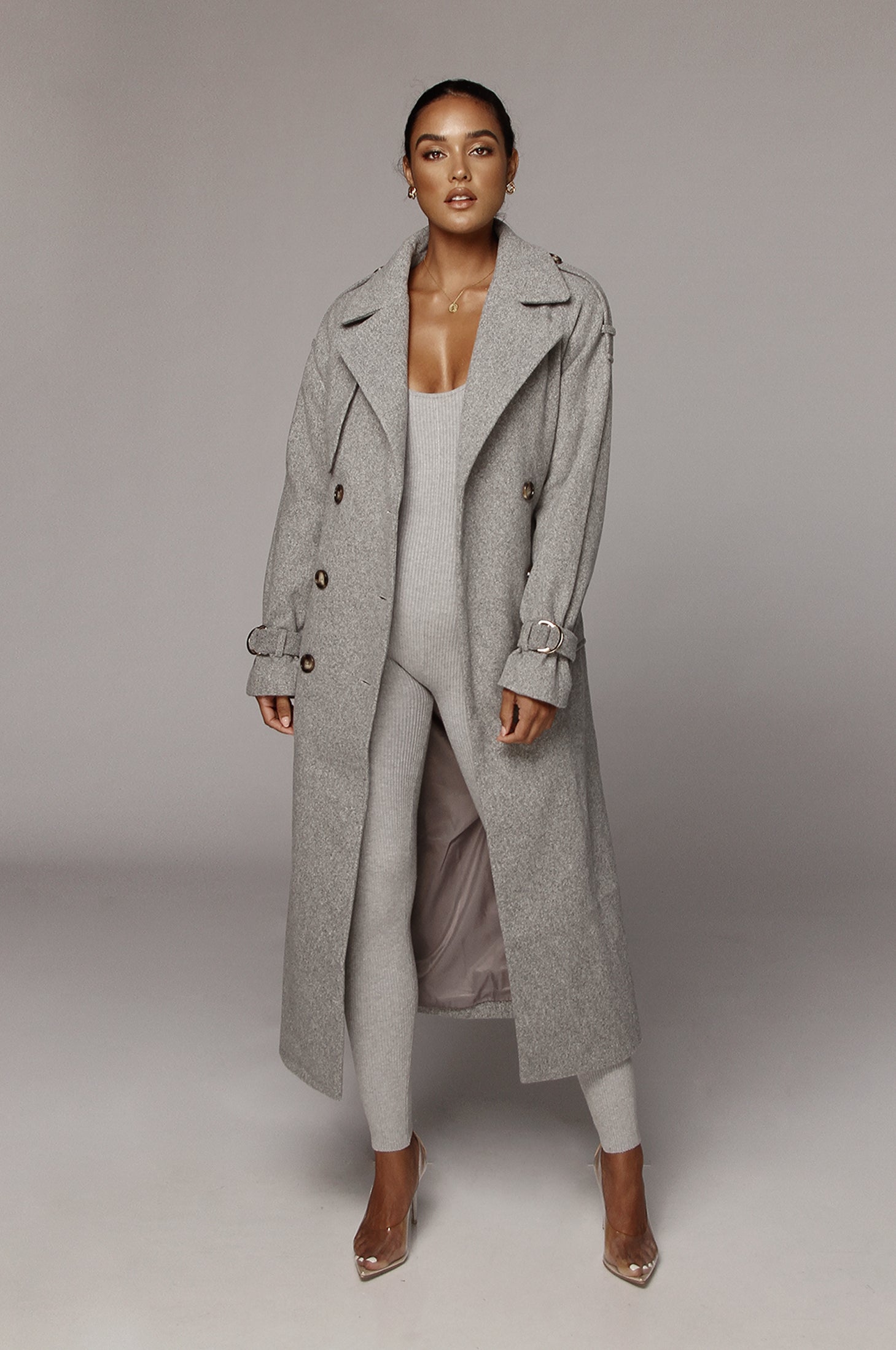 Grey longline sale wool coat