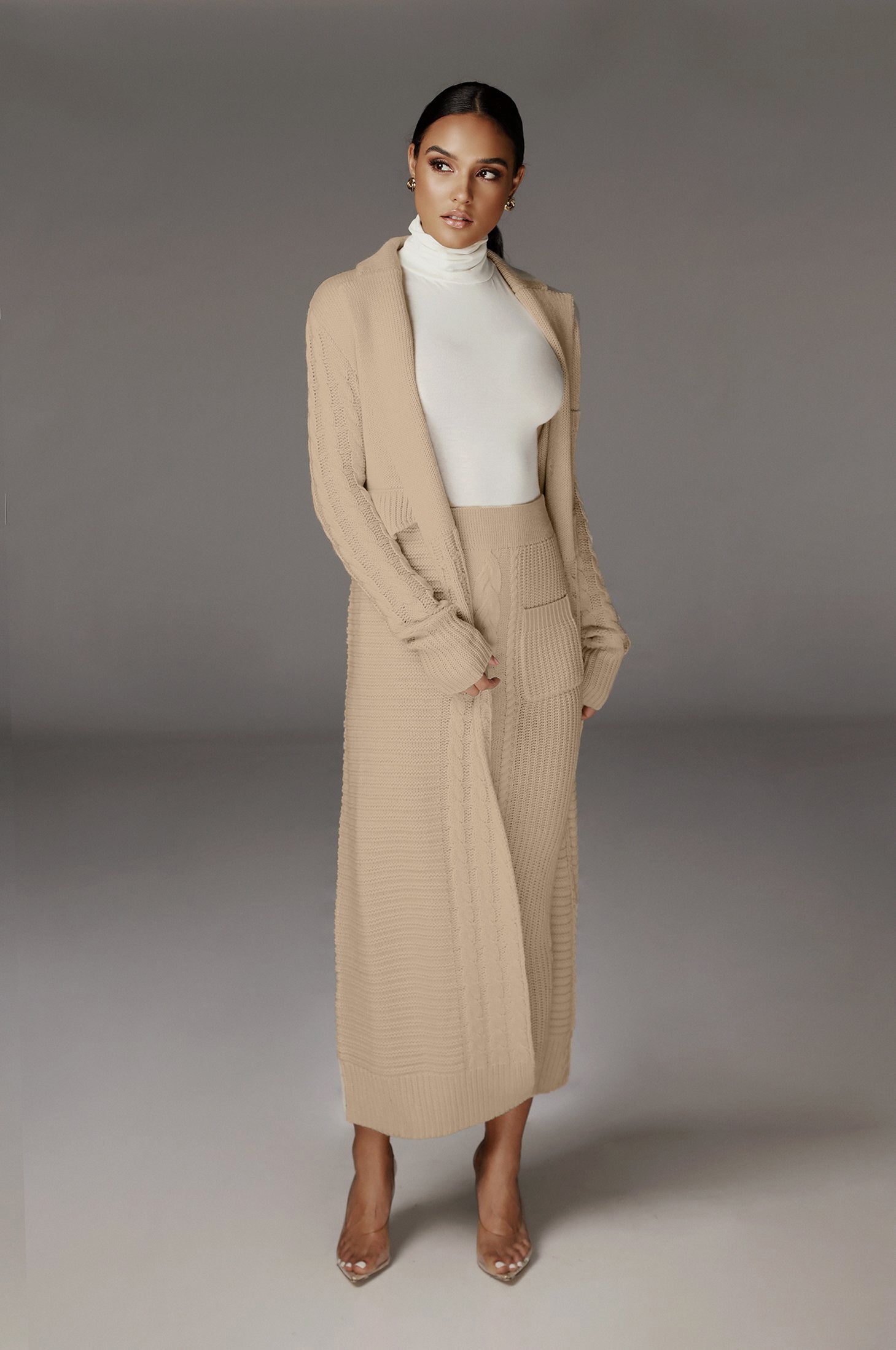 Cream Missy Cable Sweater Midi Skirt - JLUXLABEL