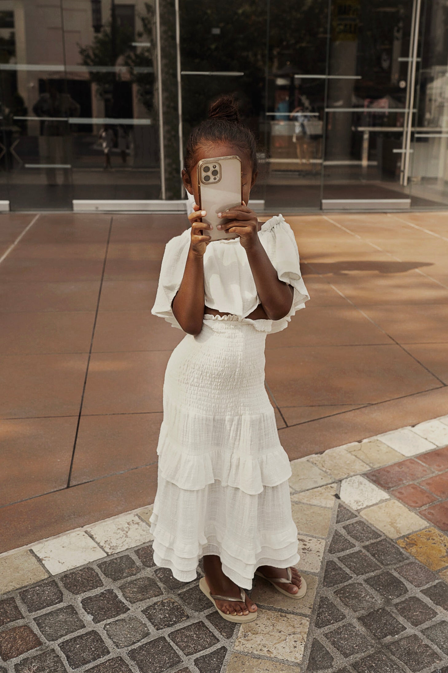 White Emily Girl'S Ruffled Skirt Set - JLUXLABEL