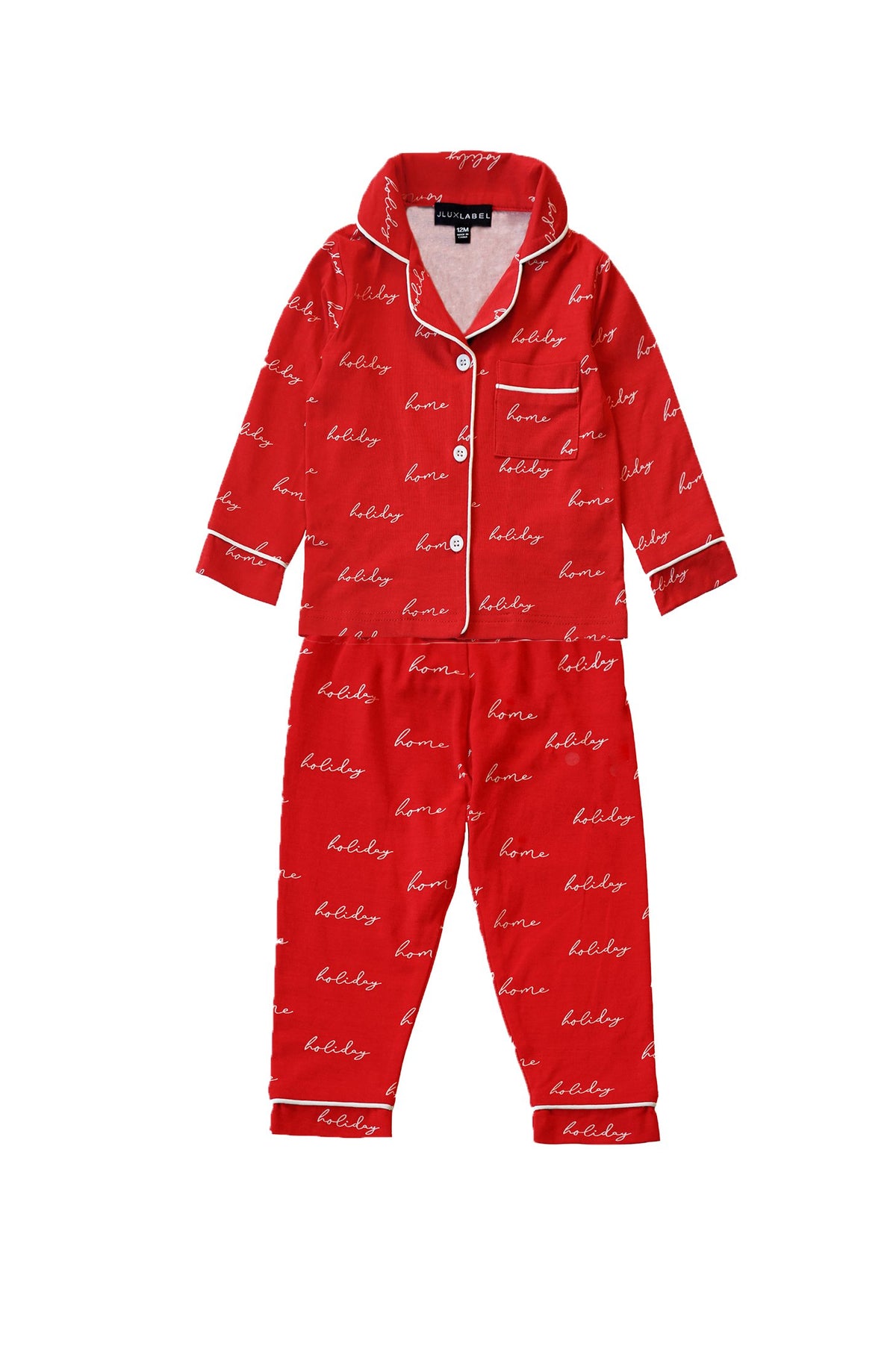 Red JLUXLABEL kids' holiday-themed tops, featuring festive design, perfect for cozy home wear for children.