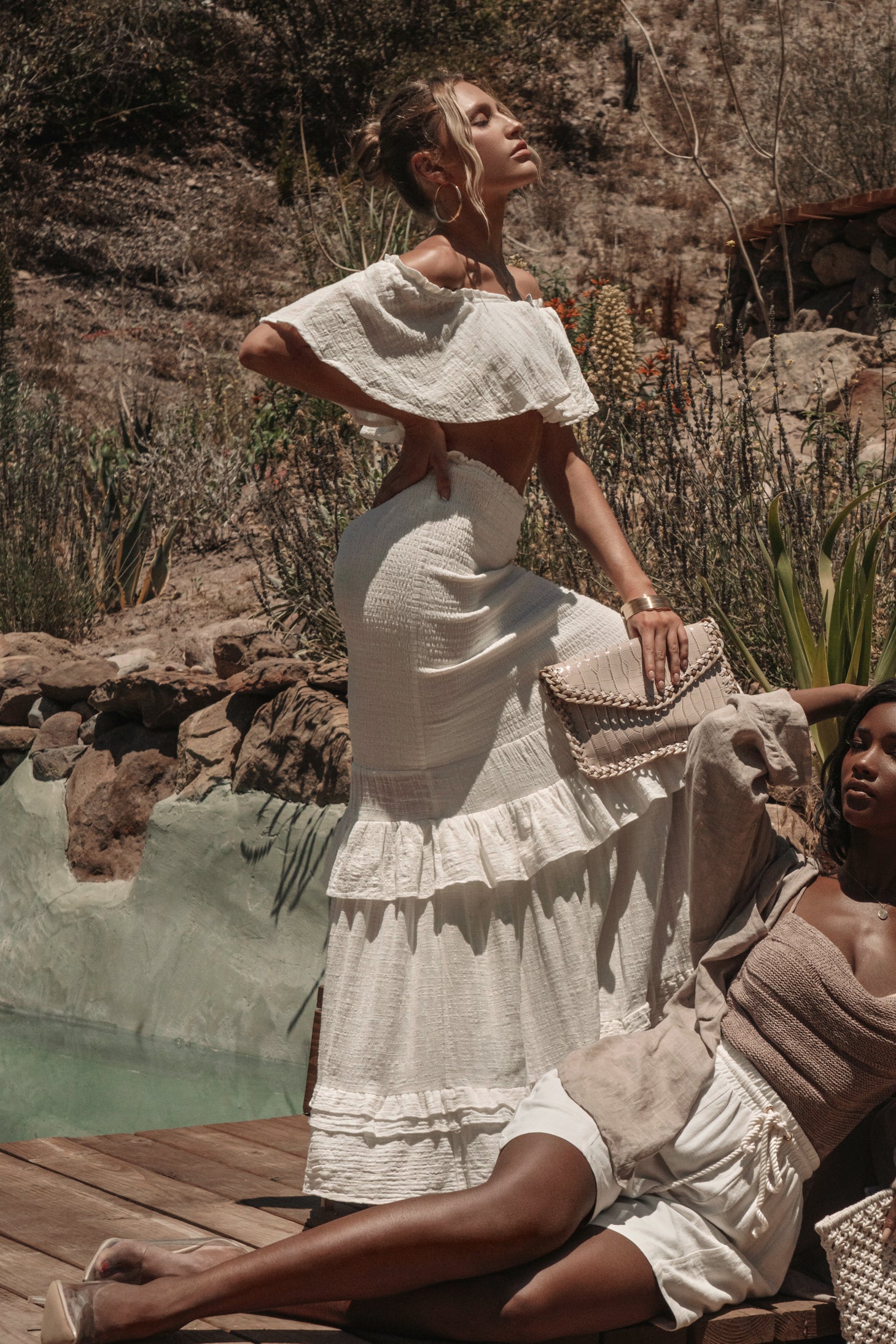 white ruffled skirt live models