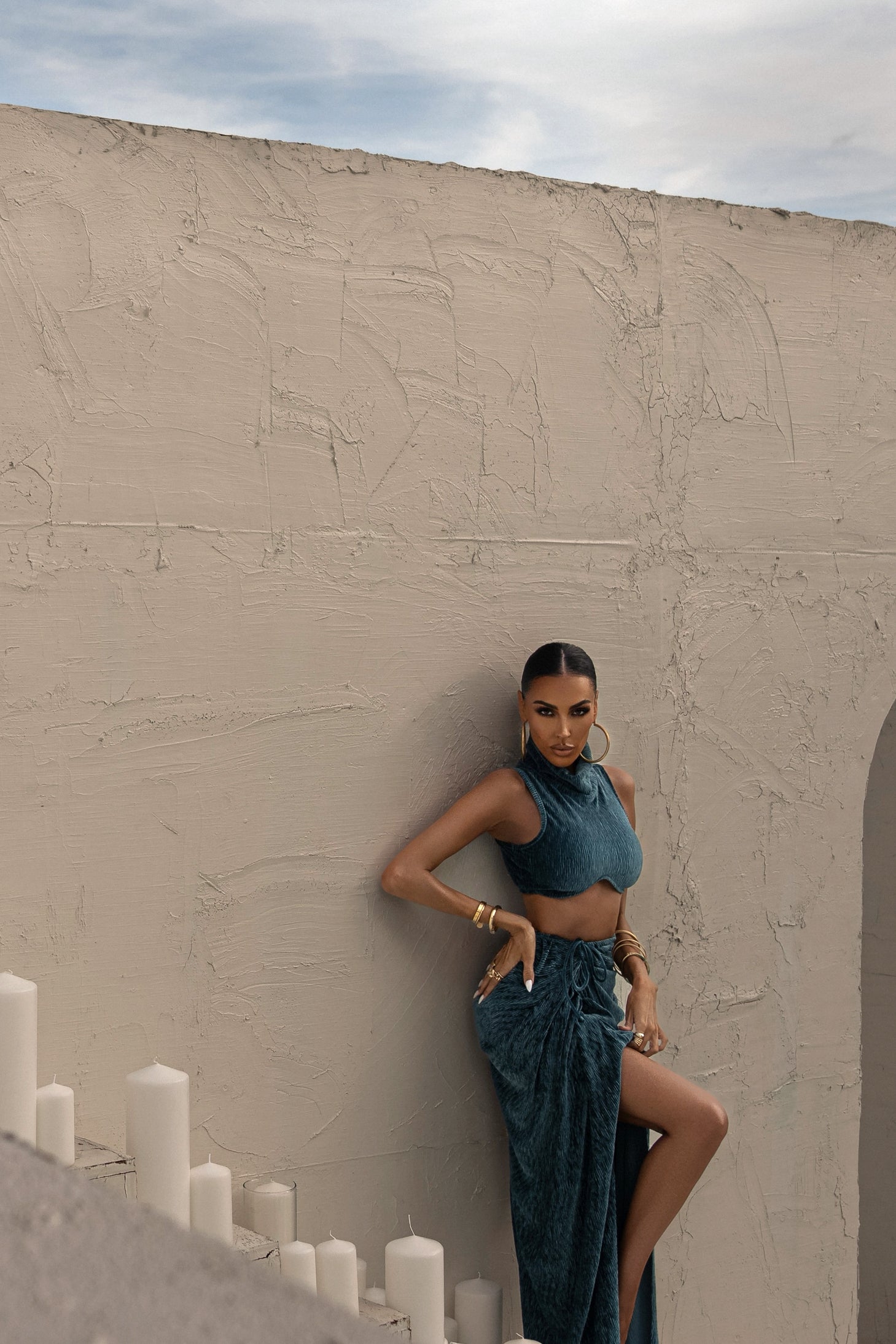 Teal Chosen One Velvet Skirt Set - JLUXLABEL