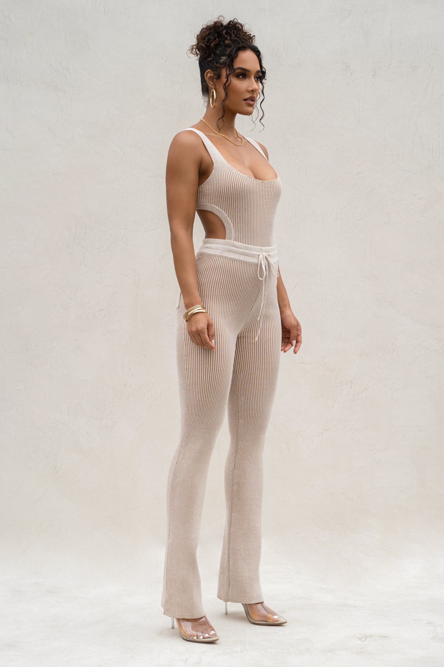 Taupe/White Deana Ribbed Bodysuit - JLUXLABEL
