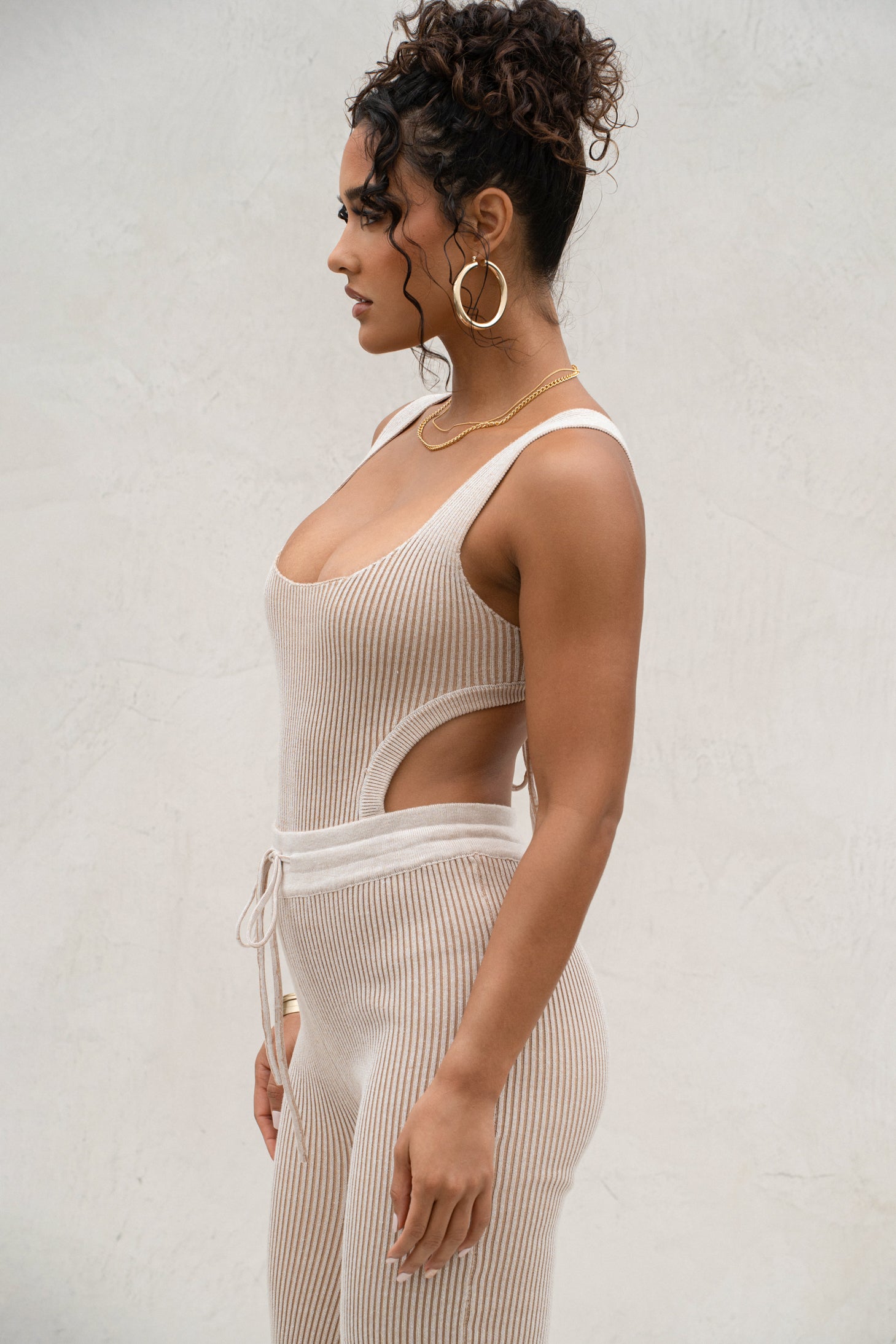Taupe/White Deana Ribbed Bodysuit - JLUXLABEL