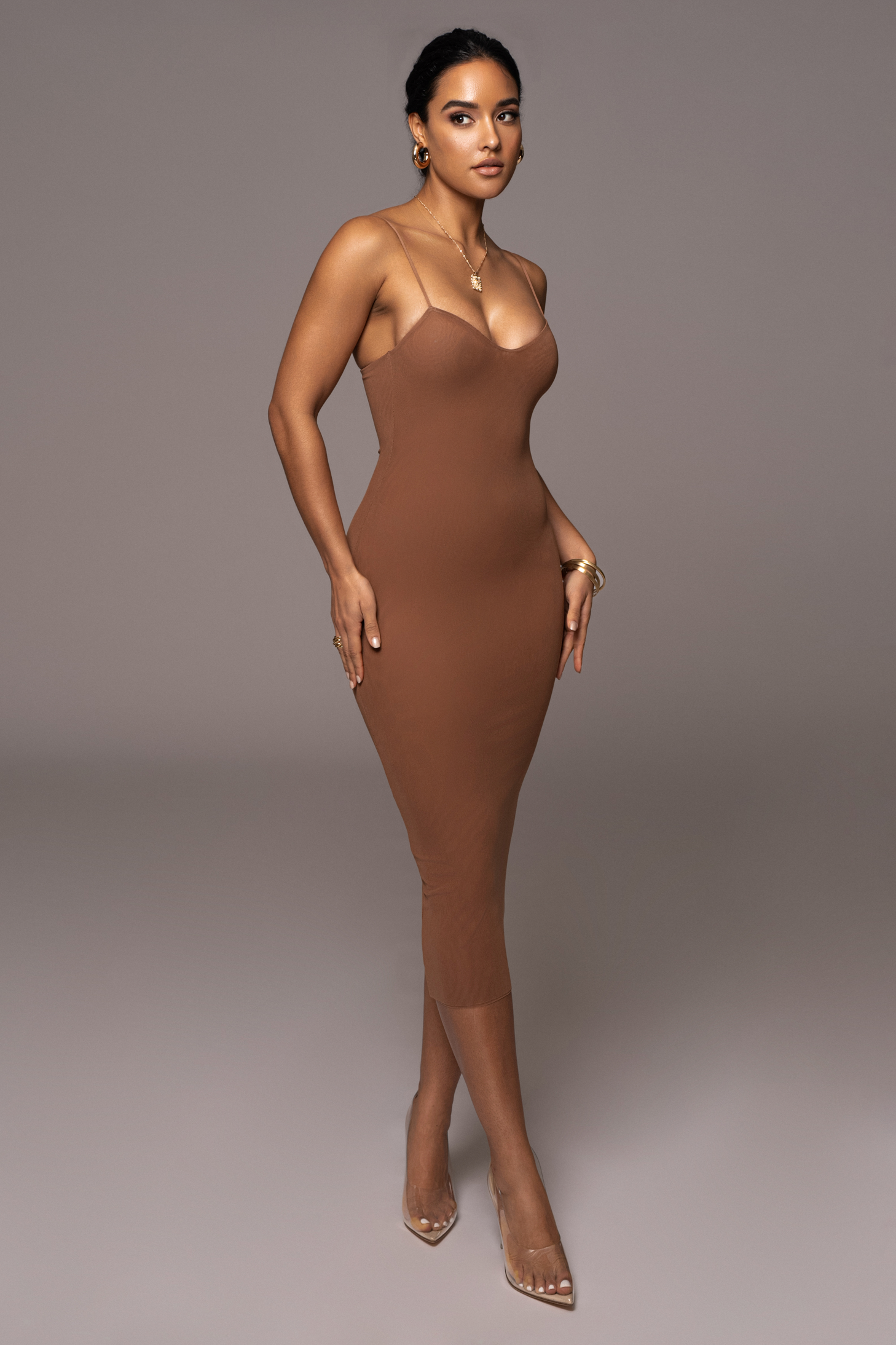 Pecan Rochelle Mesh Midi Dress Pecan Rochelle Mesh Midi Dress