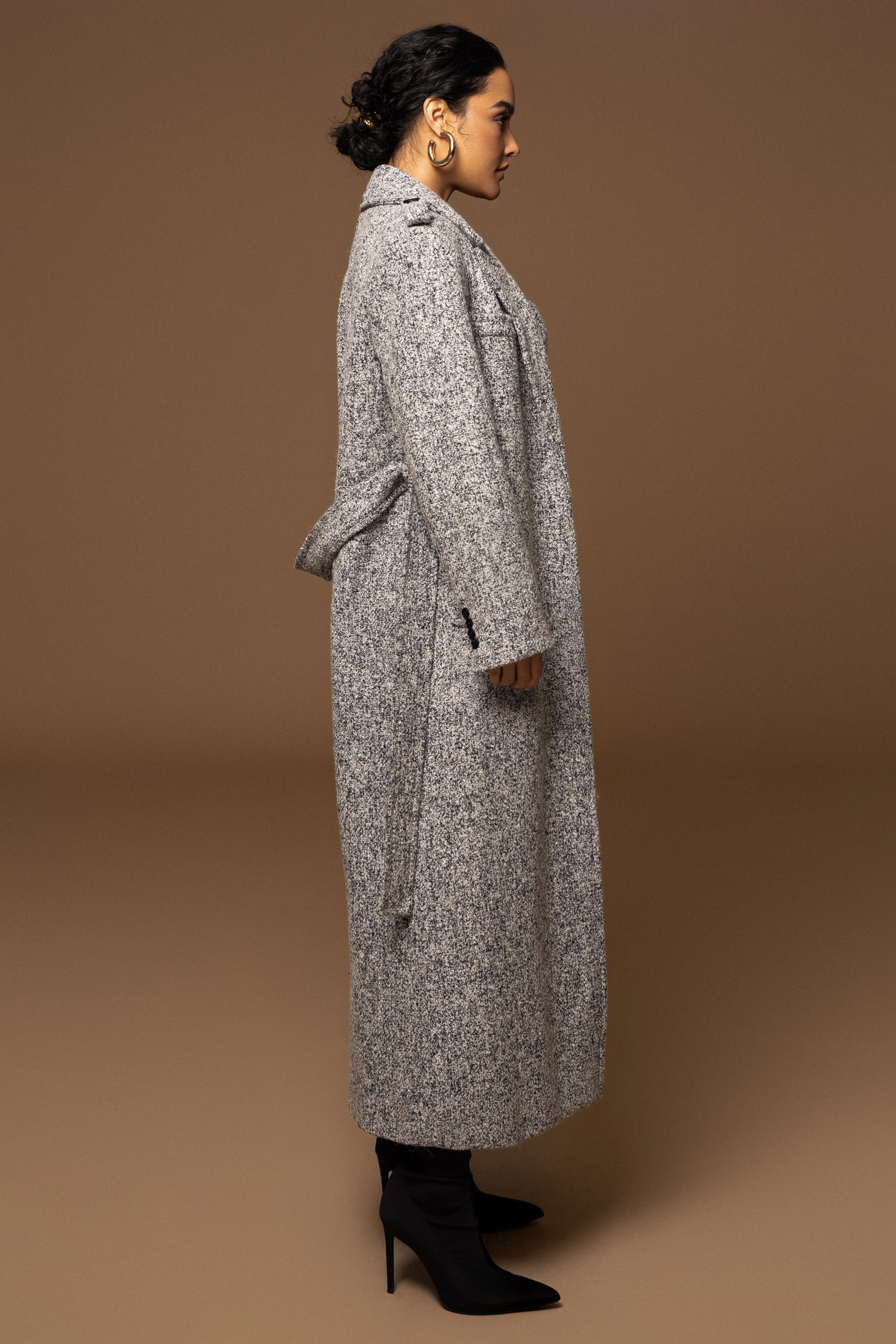 Lt. Grey Savannah Belted Tweed Coat - JLUXLABEL