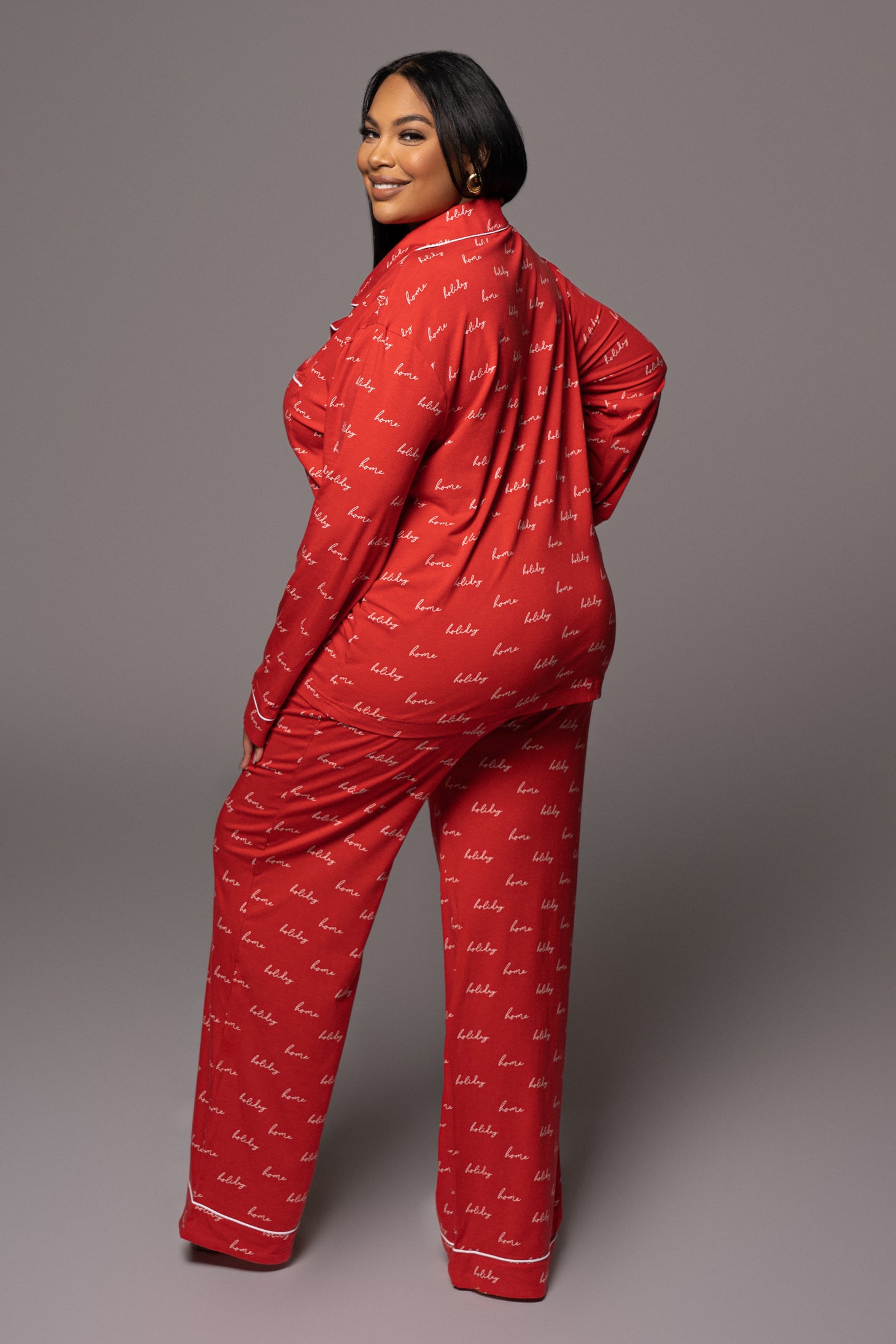 Red/White Home For The Holiday Adult Pajama Set - JLUXLABEL