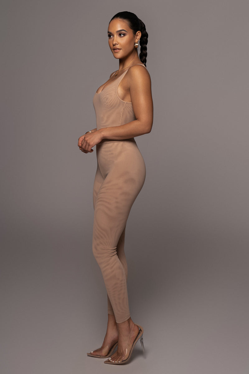 Beige Mesh Essentials Tank Bodysuit Undergarment - Feminine Force - JLUXLABEL