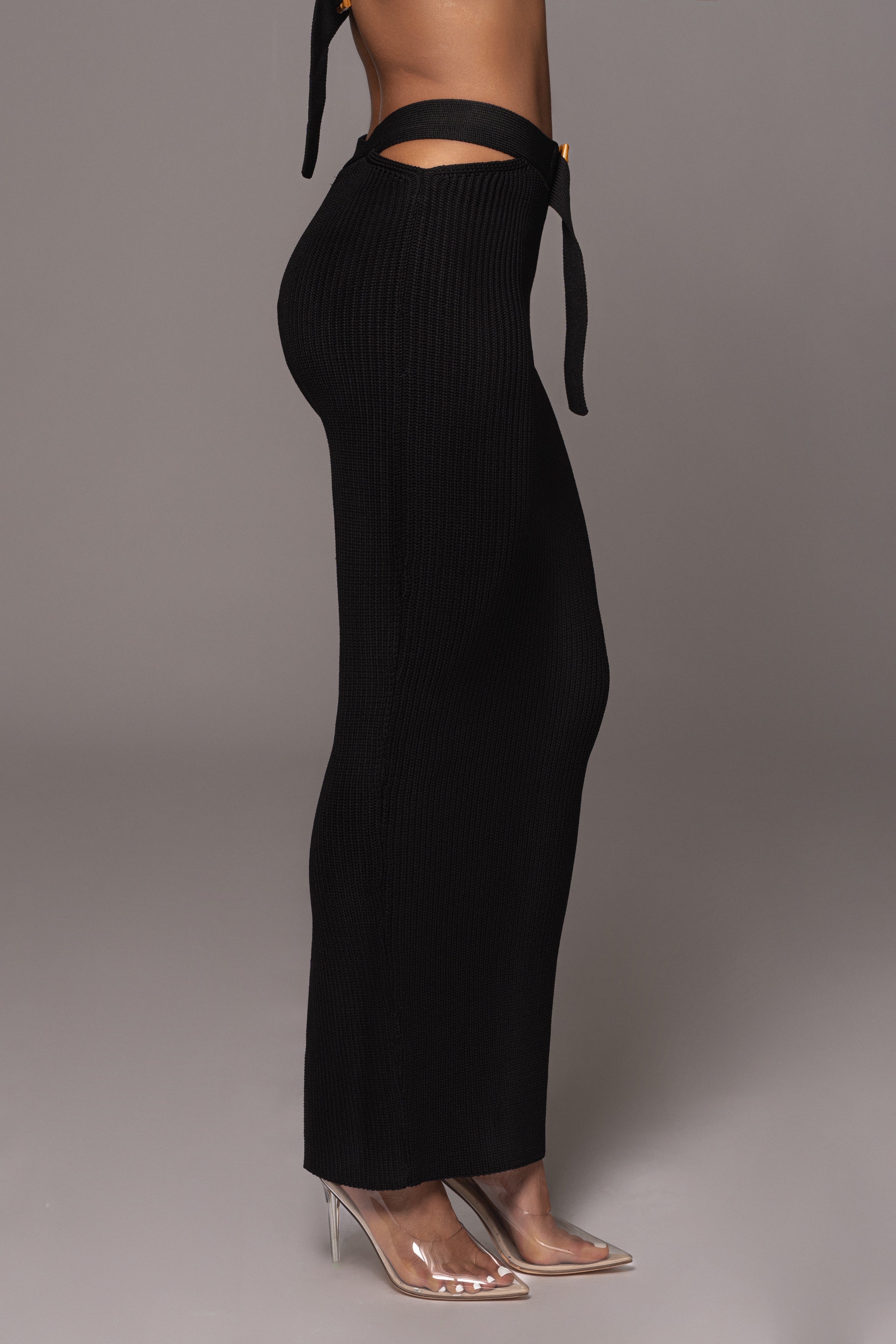 Noir Nikole Ribbed Skirt Set - JLUXLABEL - black