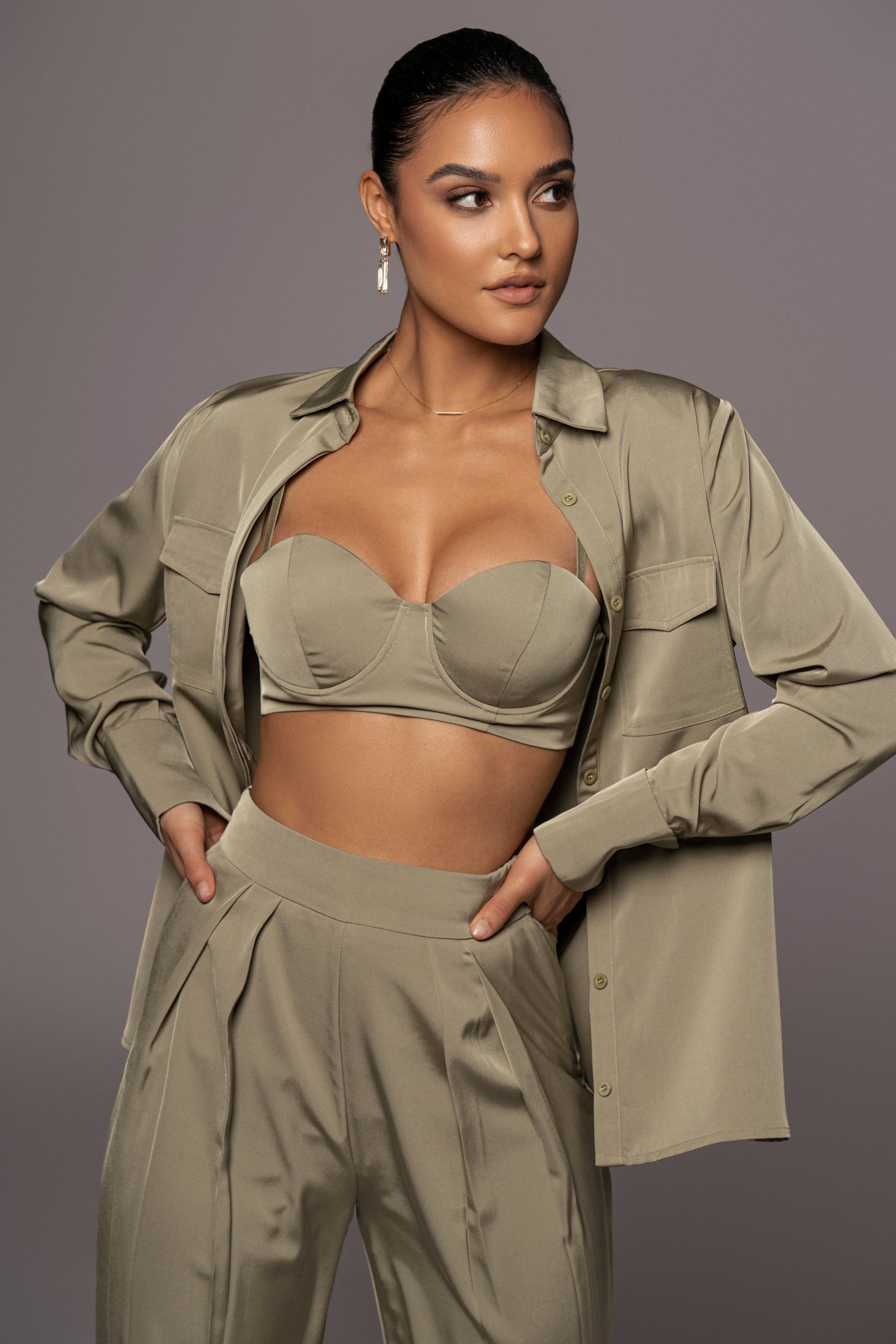 Olive Misty Button Up - Feminine Force - JLUXLABEL