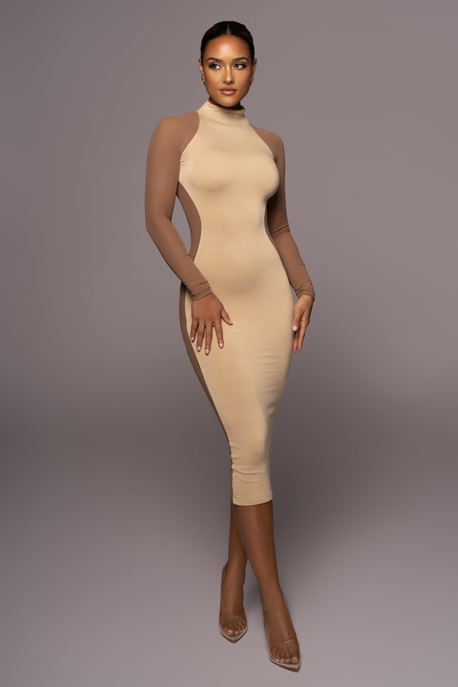 Tan Afterglow Midi Dress - JLUXLABEL