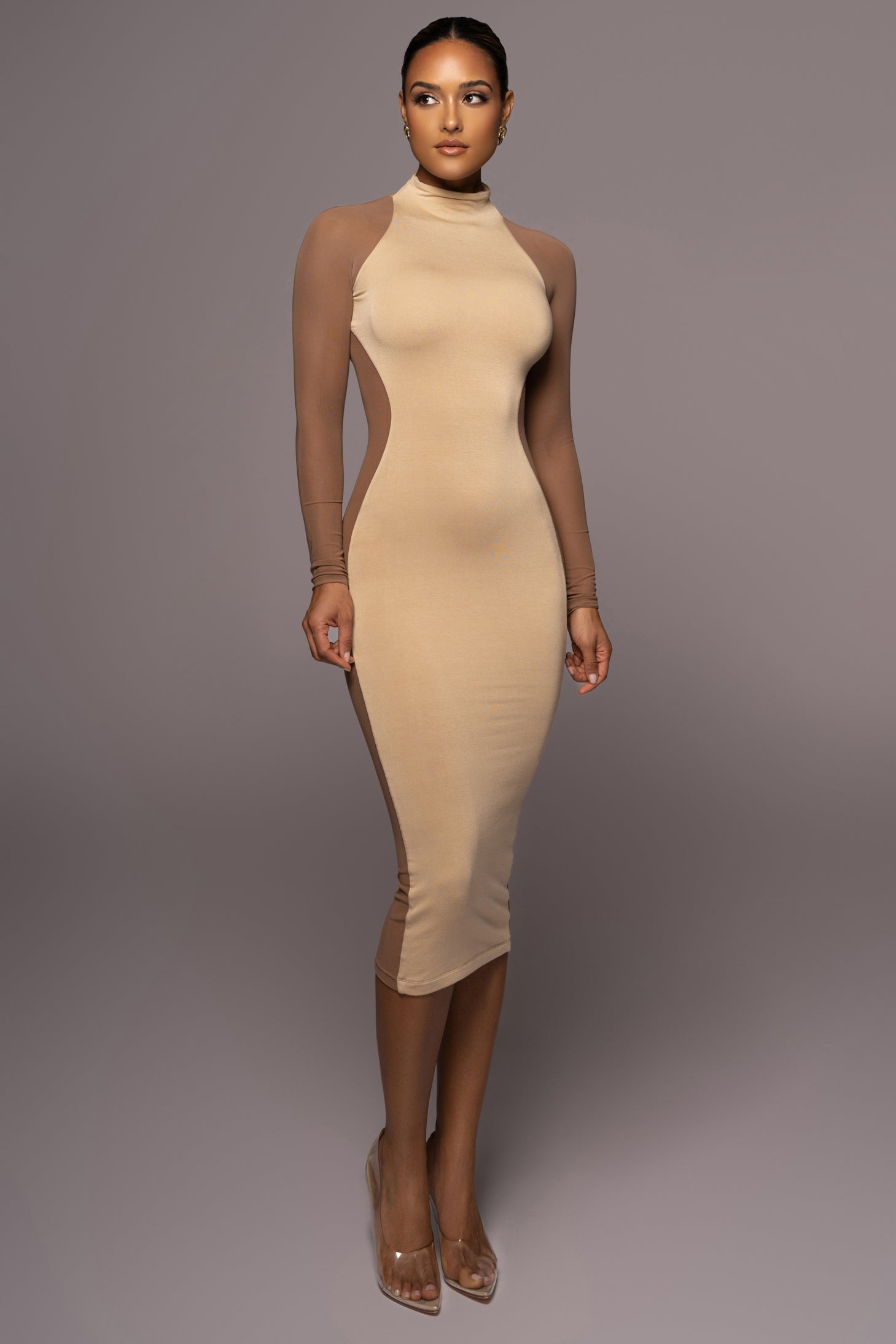 Tan Afterglow Midi Dress - JLUXLABEL
