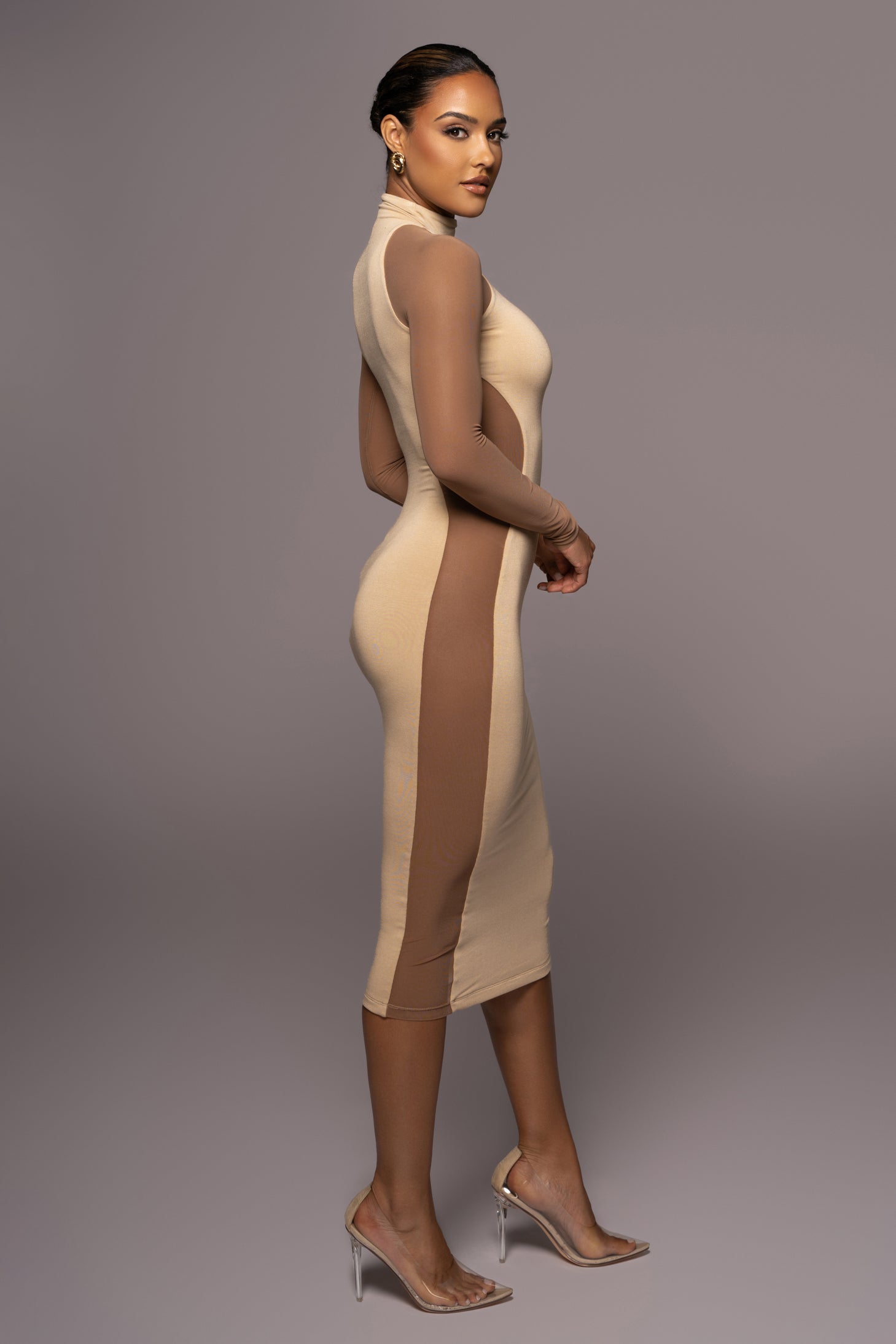 Tan Afterglow Midi Dress - JLUXLABEL