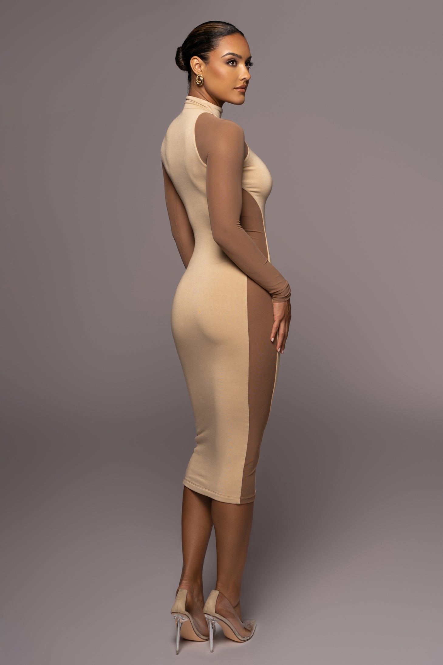 Tan Afterglow Midi Dress - JLUXLABEL