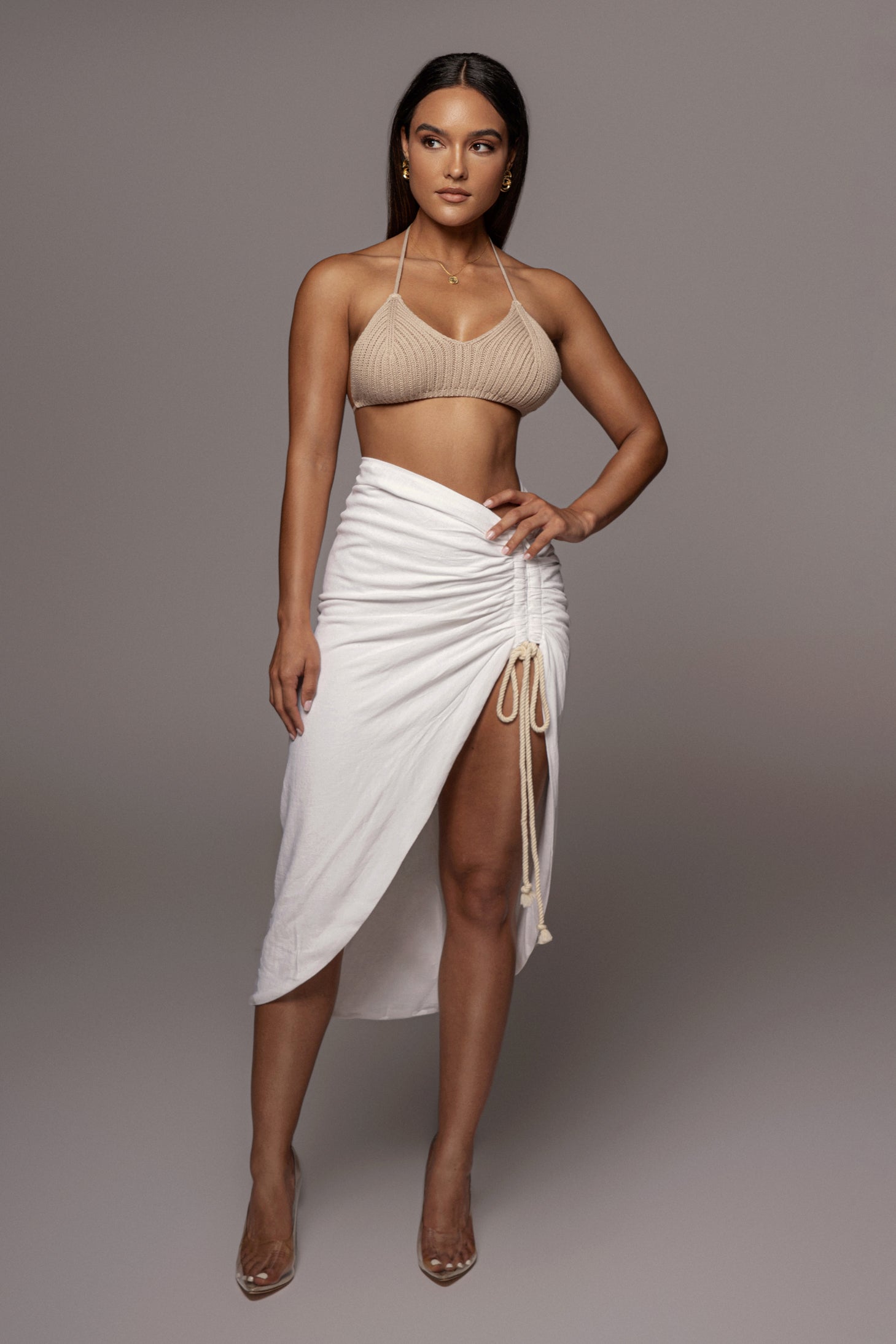 Ivory Spring Ruched Linen Skirt - JLUXLABEL