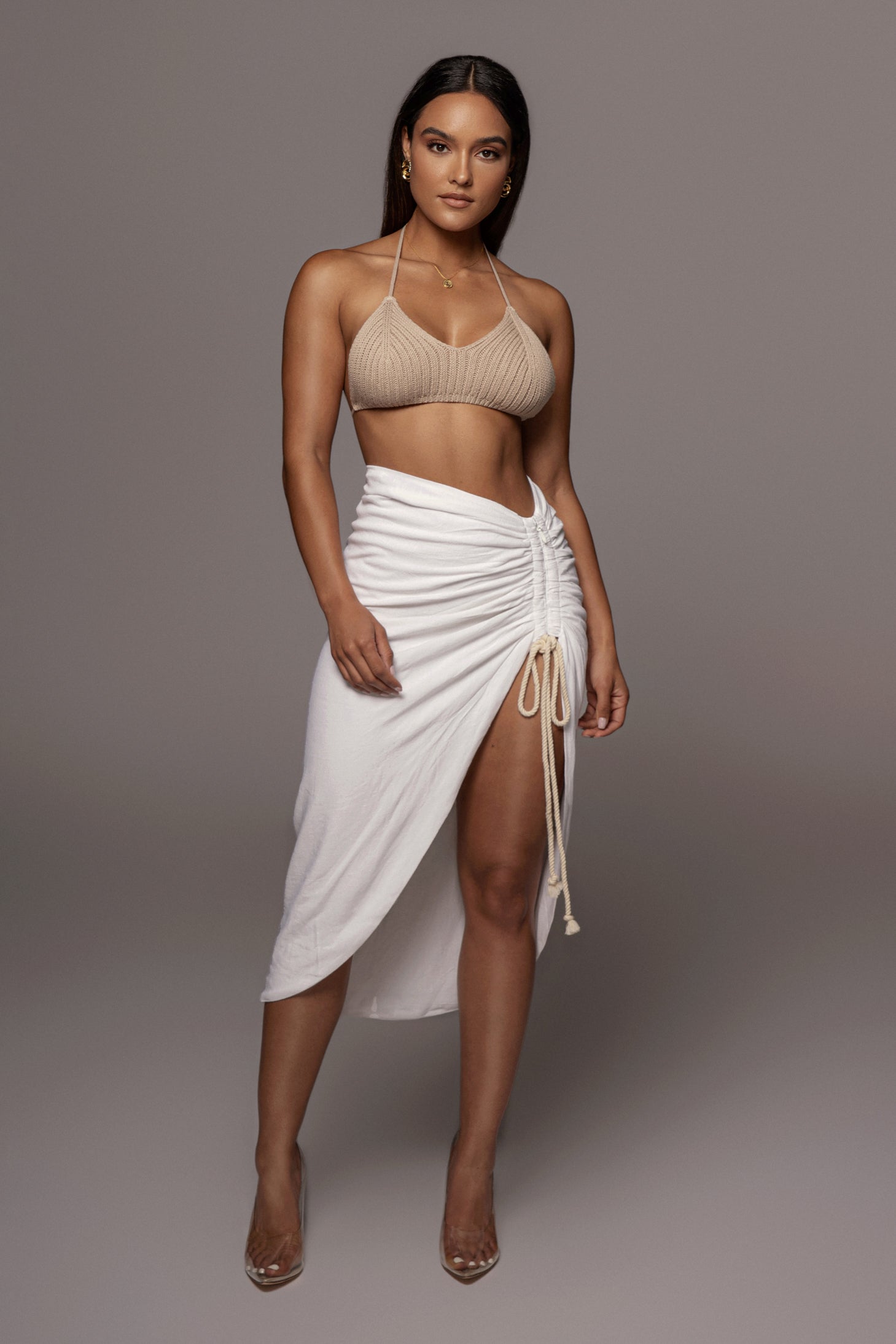 Ivory Spring Ruched Linen Skirt - JLUXLABEL