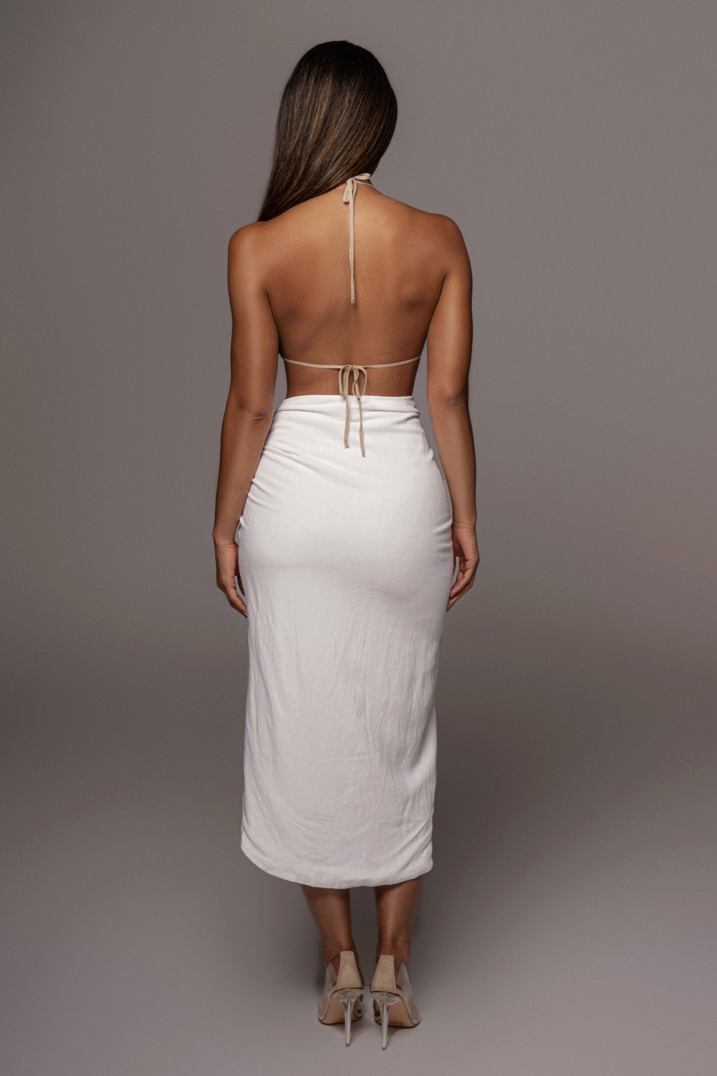 Ivory Spring Ruched Linen Skirt - JLUXLABEL