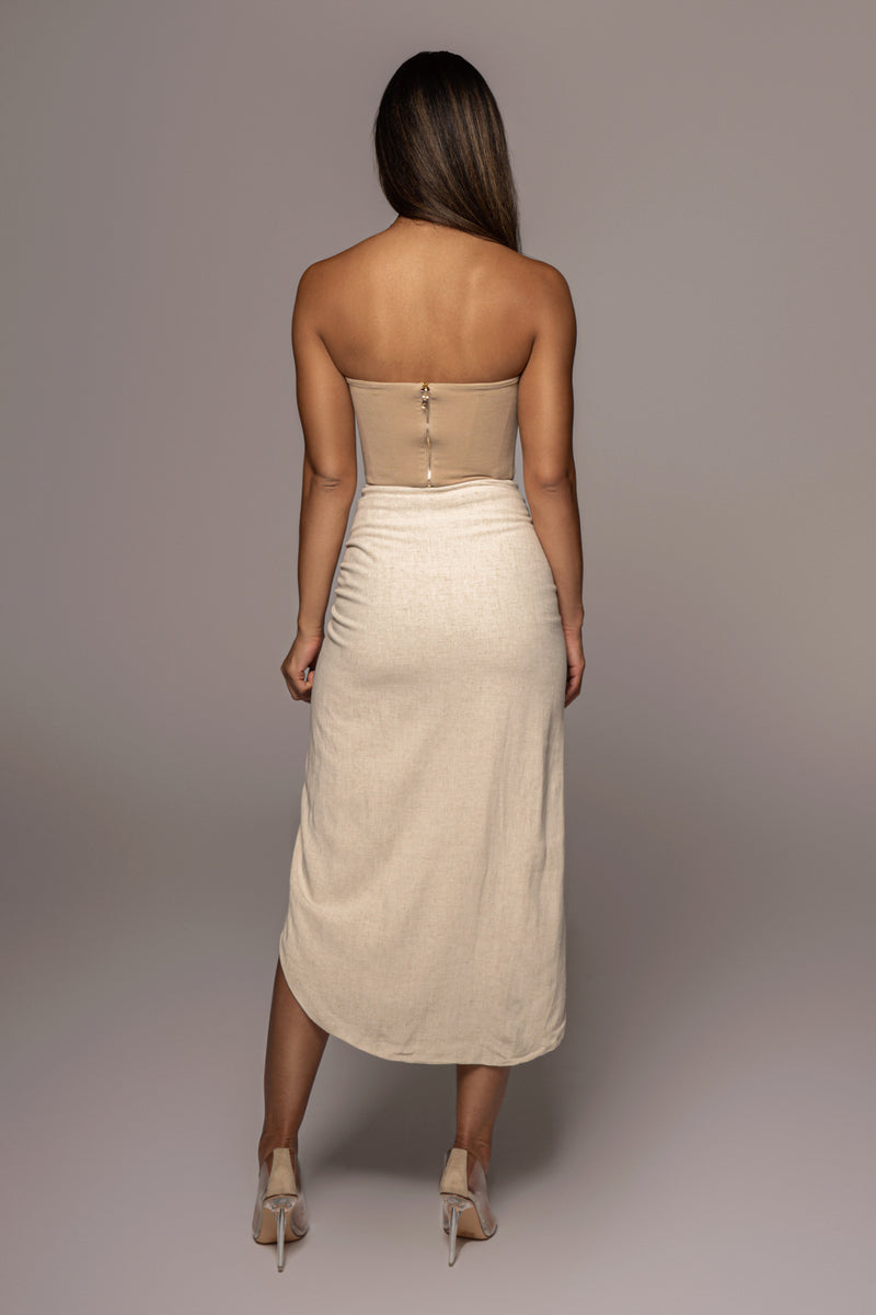 Natural Spring Ruched Linen Skirt - JLUXLABEL
