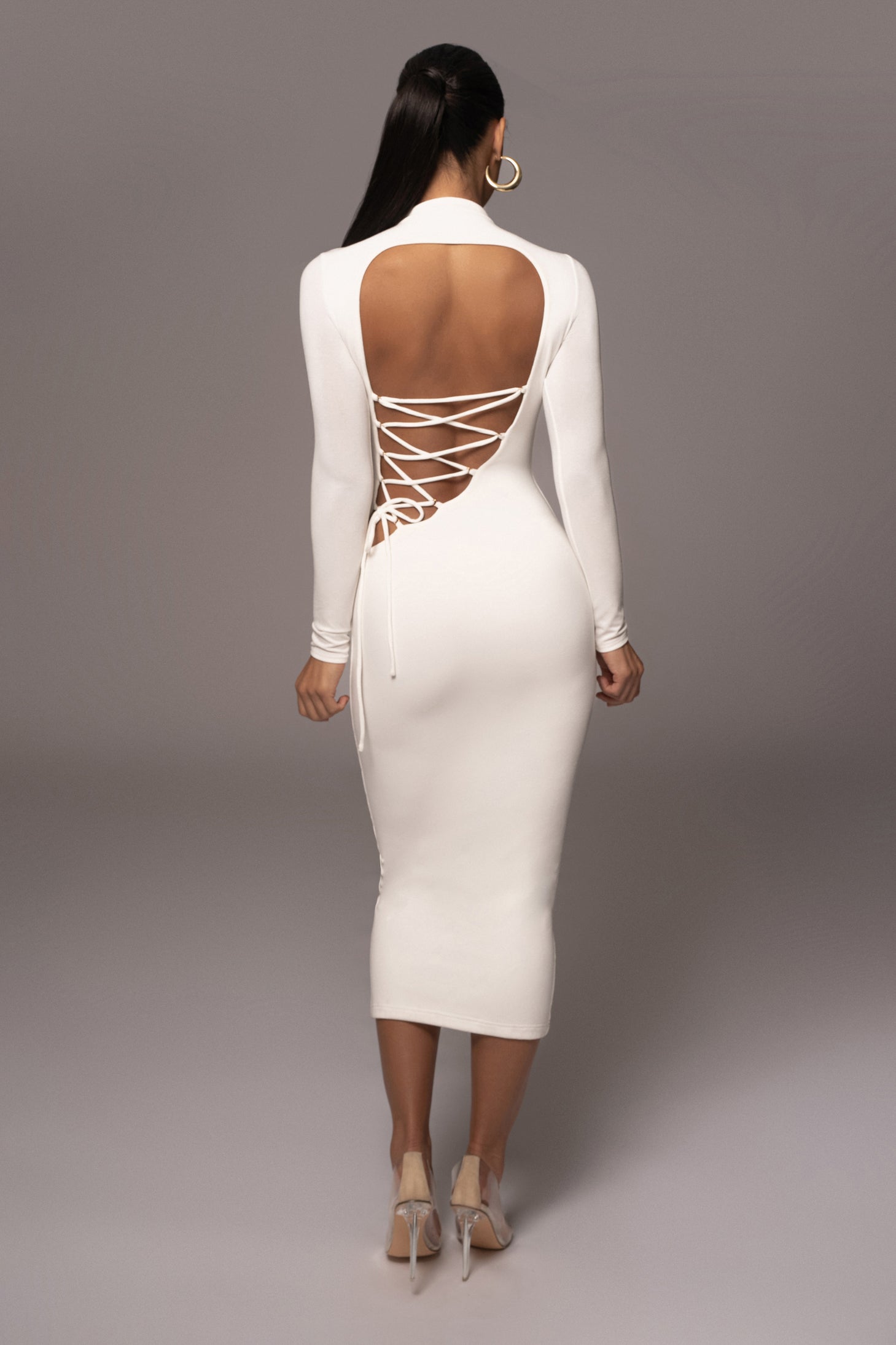 IVORY SHAYE MOCK NECK DRESS - JLUXLABEL