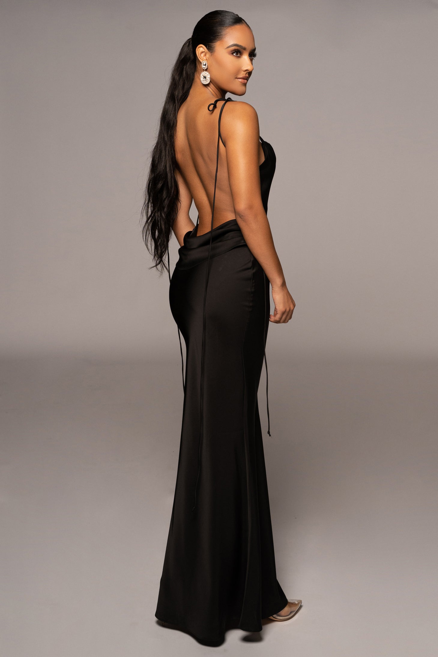 Noir Irresistible Satin Maxi Dress - JLUXLABEL