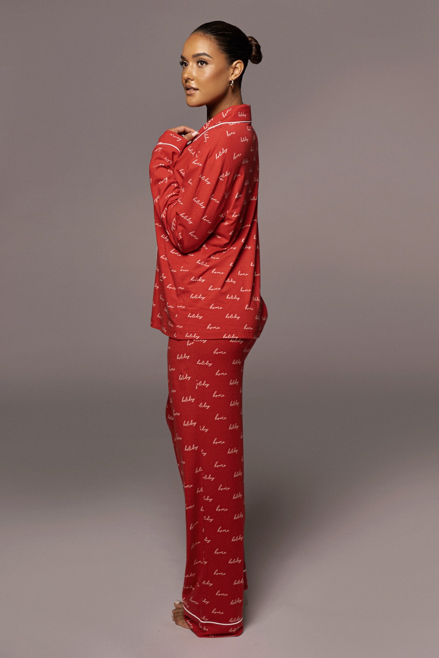 Red/White Home For The Holiday Adult Pajama Set - JLUXLABEL