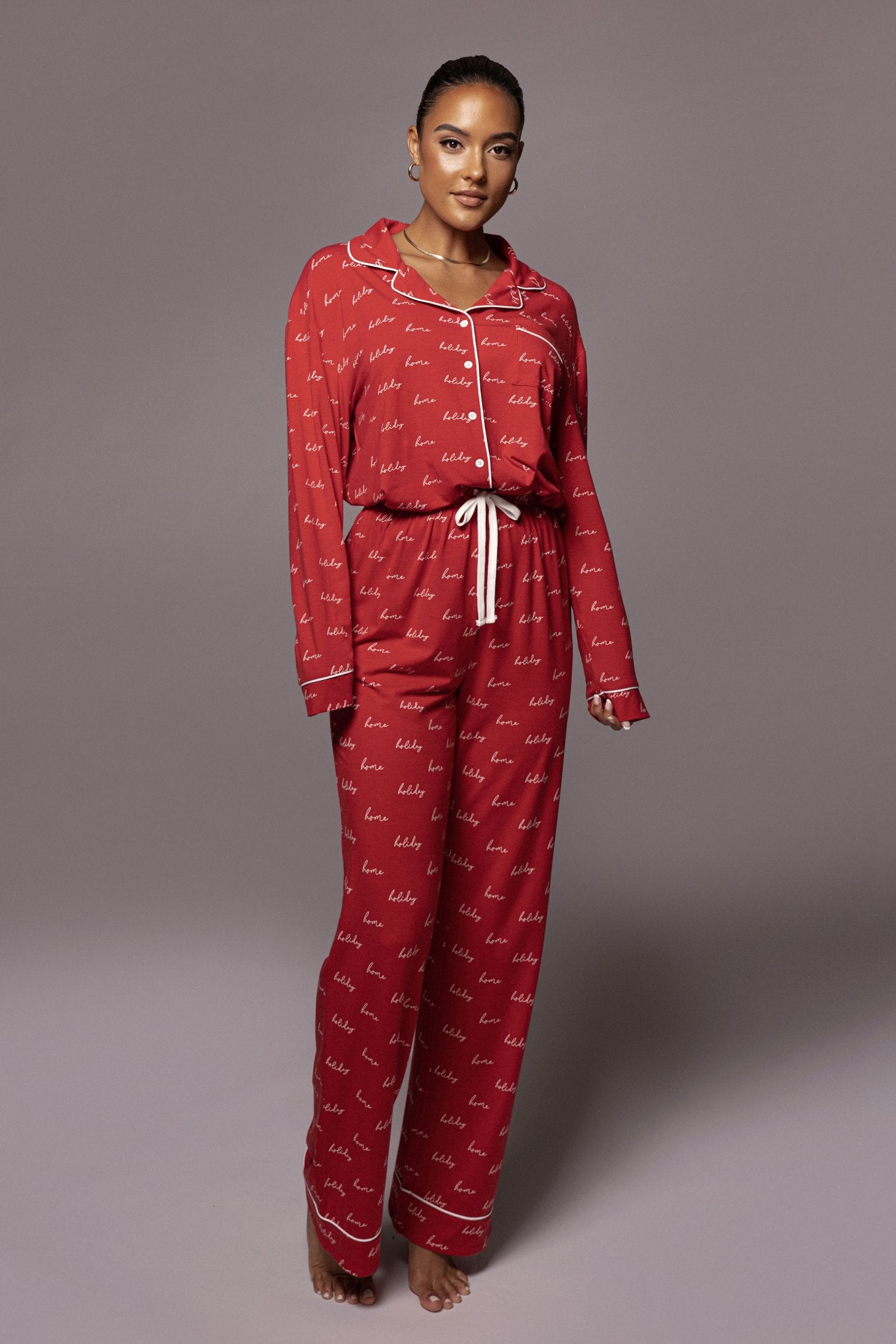 Red/White Home For The Holiday Adult Pajama Set - JLUXLABEL
