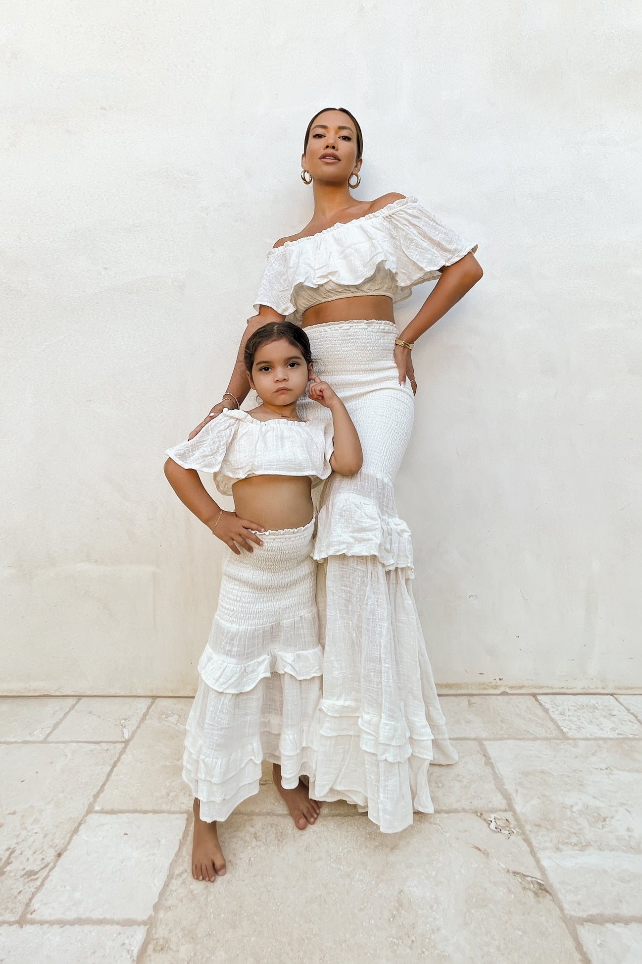 White Emily Girl'S Ruffled Skirt Set - JLUXLABEL