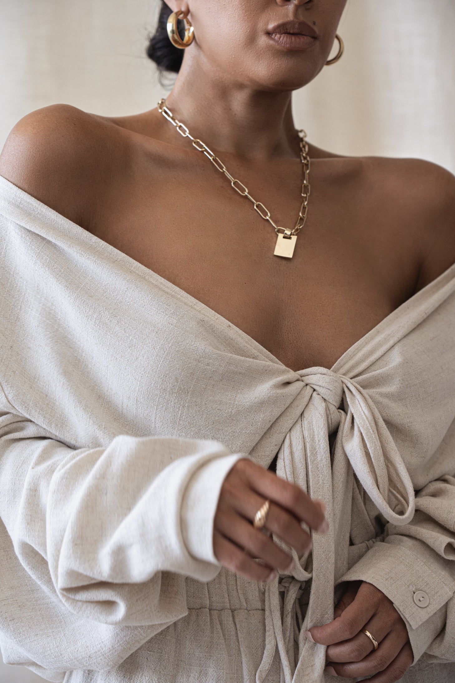 Stone Soho Front Tied Woven Top - JLUXLABEL