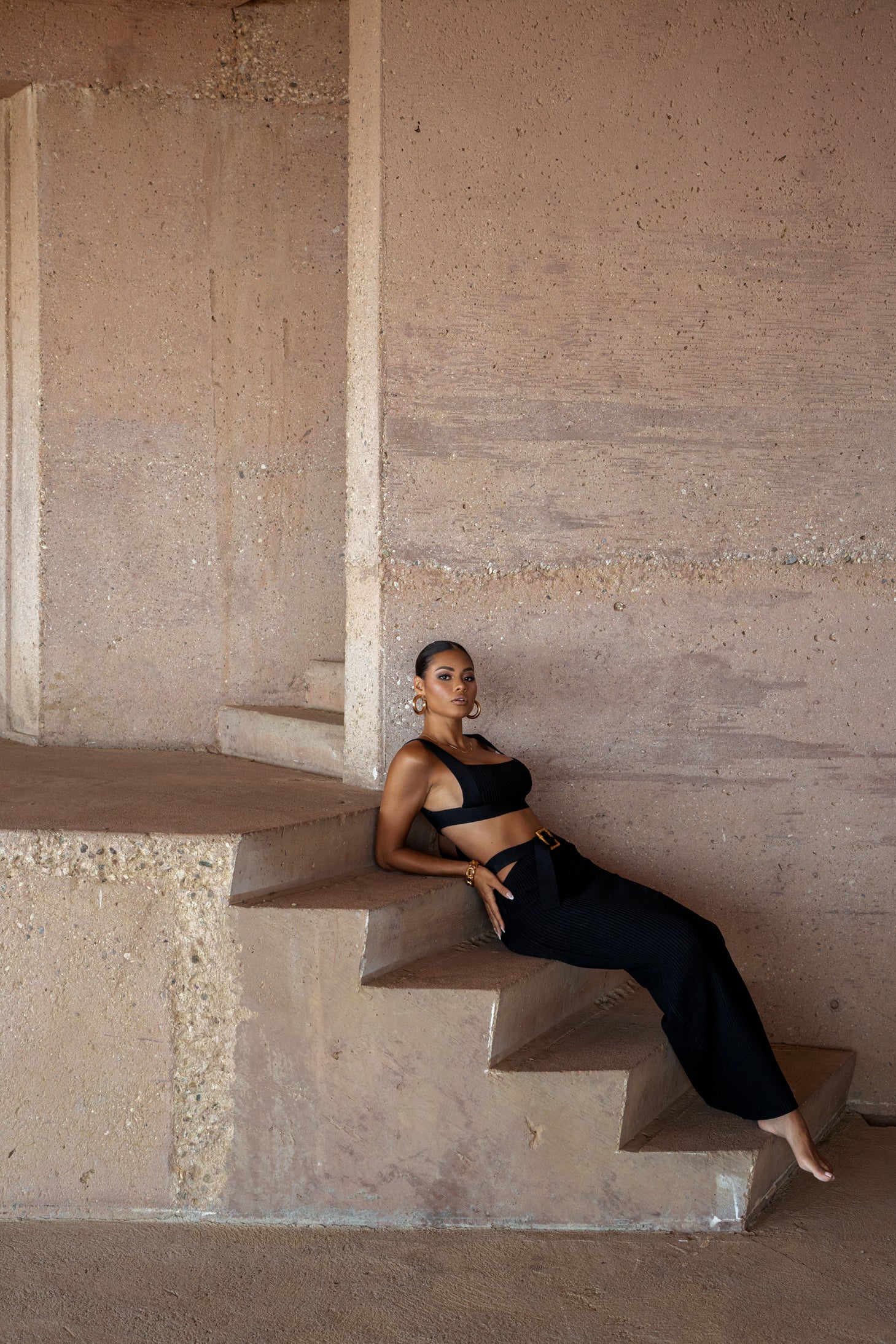 Noir Nikole Ribbed Skirt Set - JLUXLABEL - black