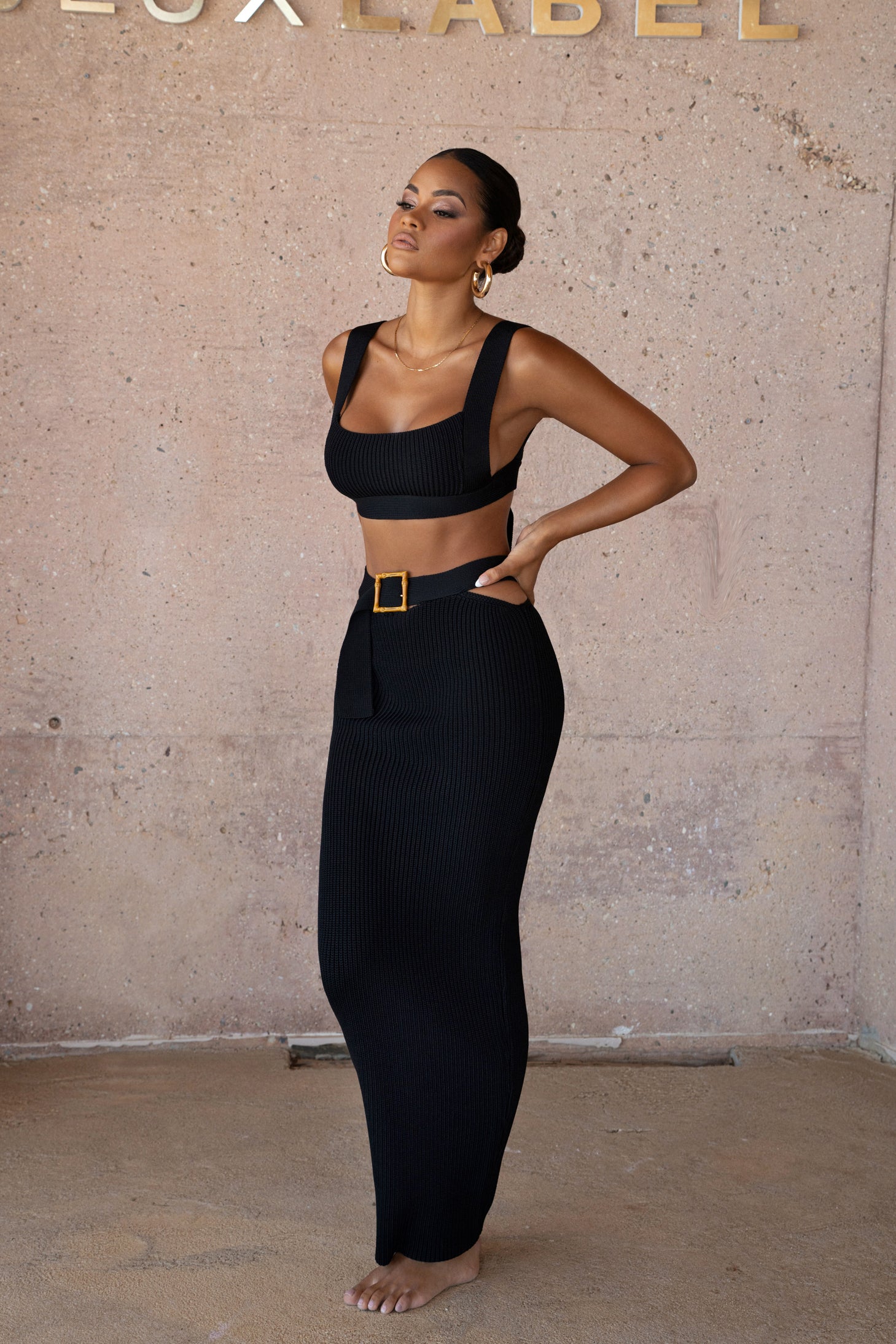 Noir Nikole Ribbed Skirt Set - JLUXLABEL - black