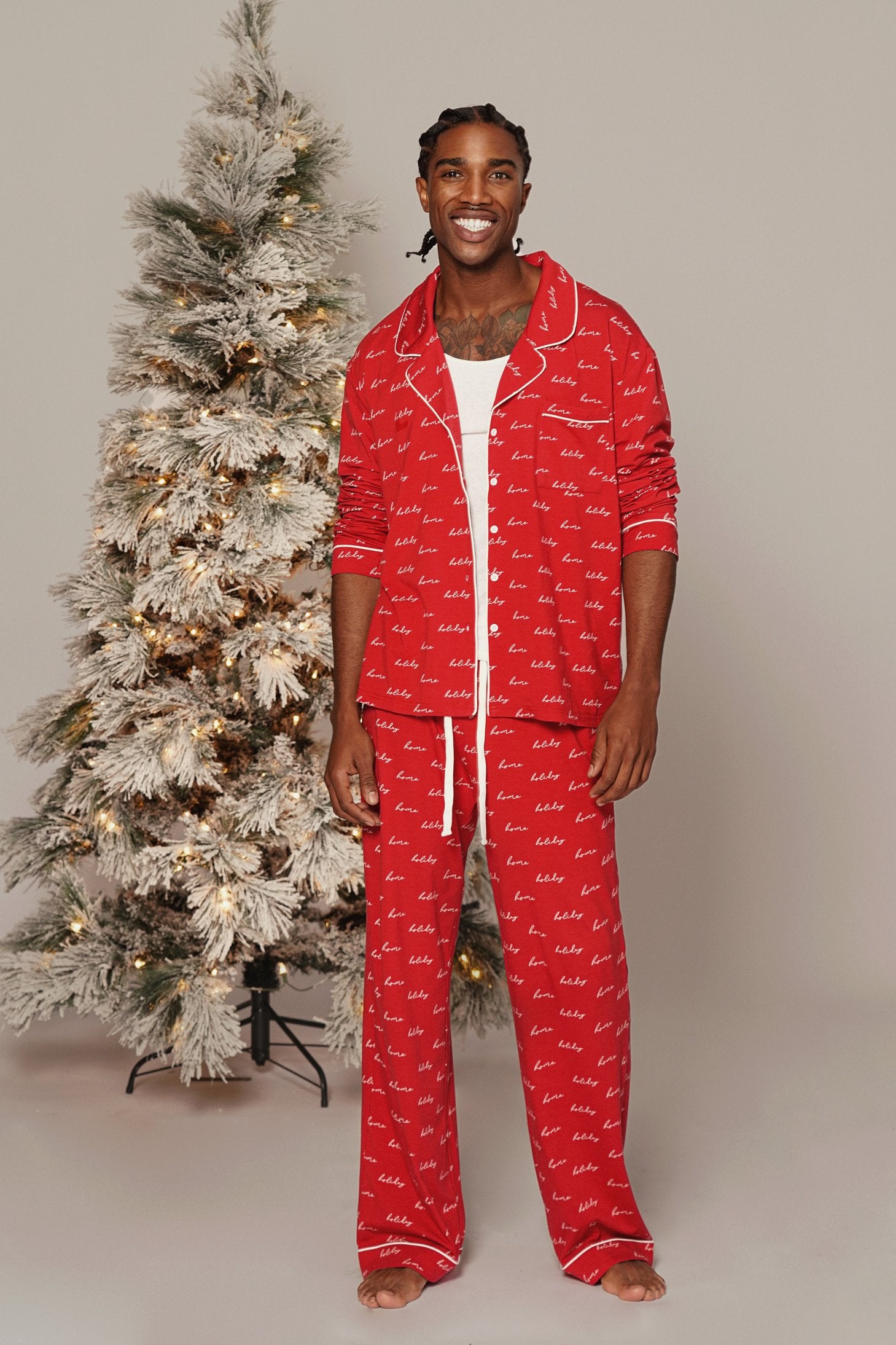 Red/White Home For The Holiday Adult Pajama Set - JLUXLABEL