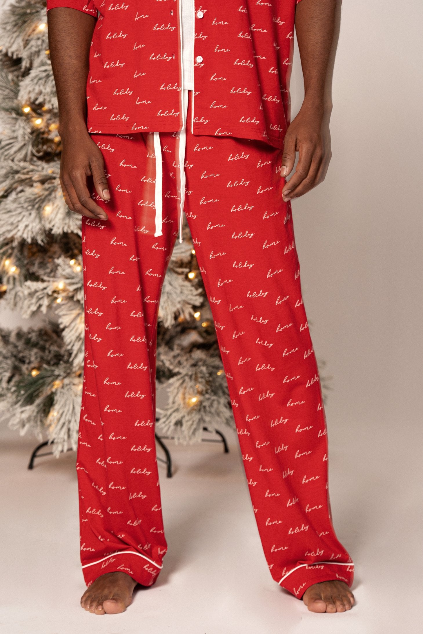 Red/White Home For The Holiday Adult Pajama Set - JLUXLABEL