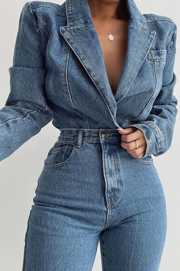 Medium Wash Dominica Structured Denim Bodysuit