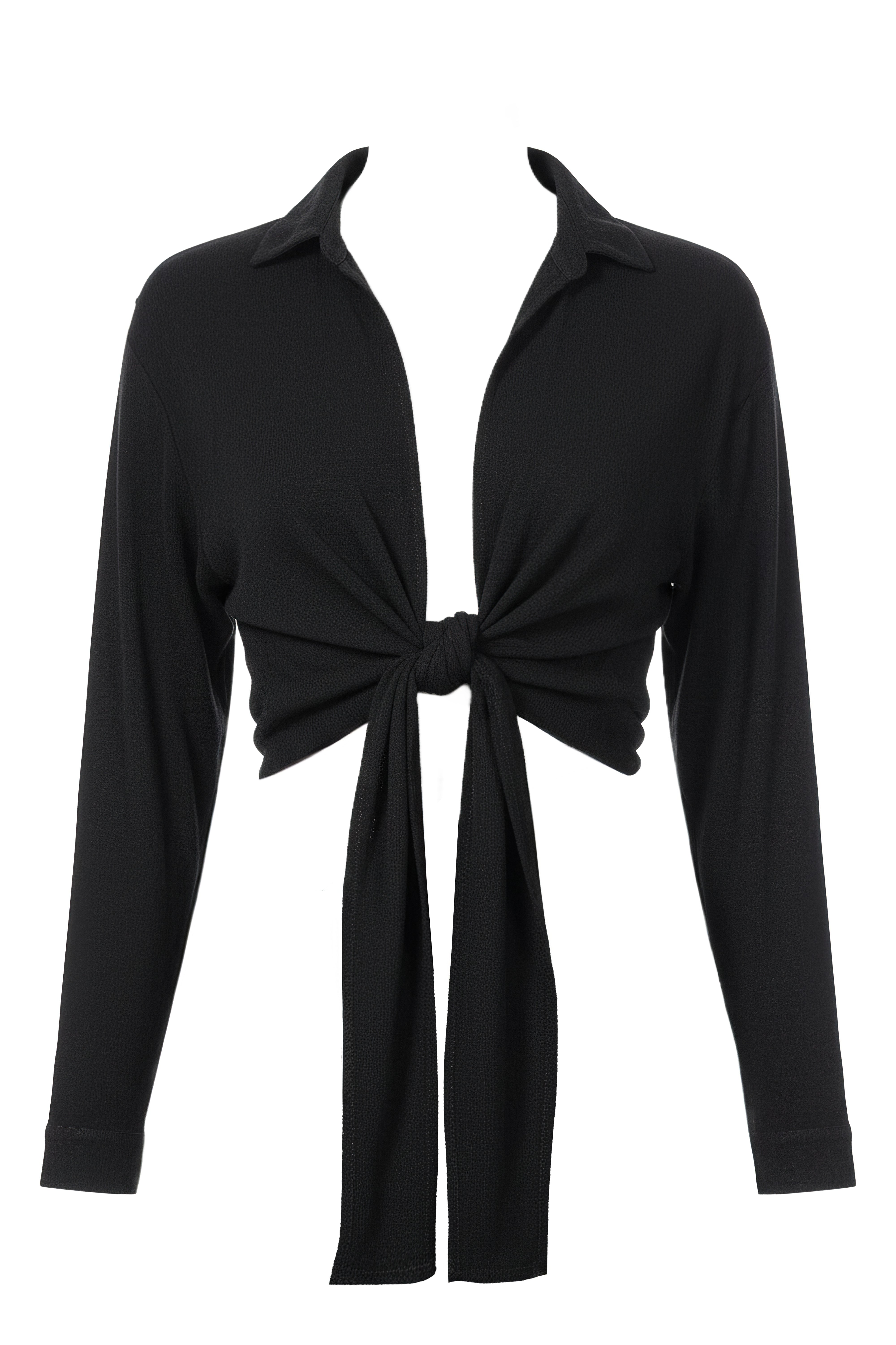 Black Soho Front Tied Woven Top - JLUXLABEL