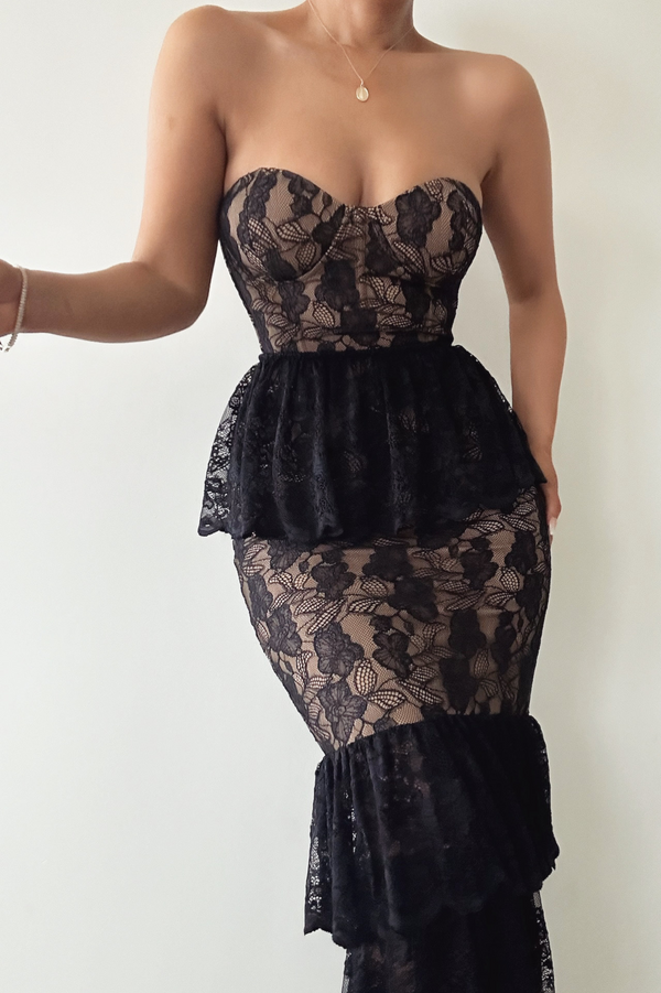 Black Fairytale Ending Lace Maxi Dress - JLUXLABEL